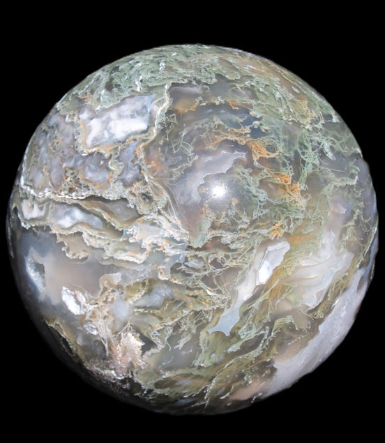 Moss Agate sphere 113mm 1878g in sunlight - Rocks and Things Store