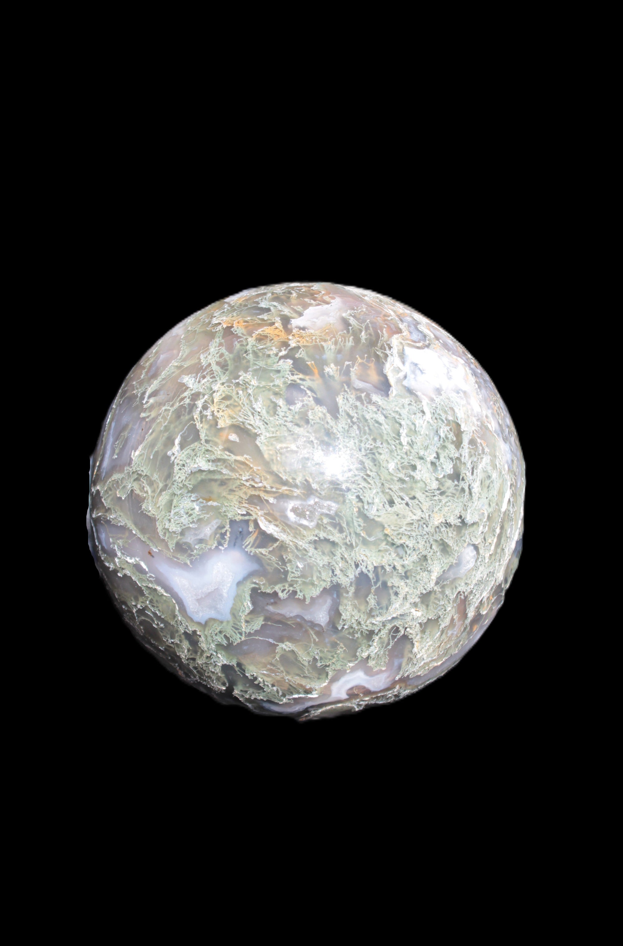 Moss Agate sphere 113mm 1878g in sunlight - Rocks and Things Store