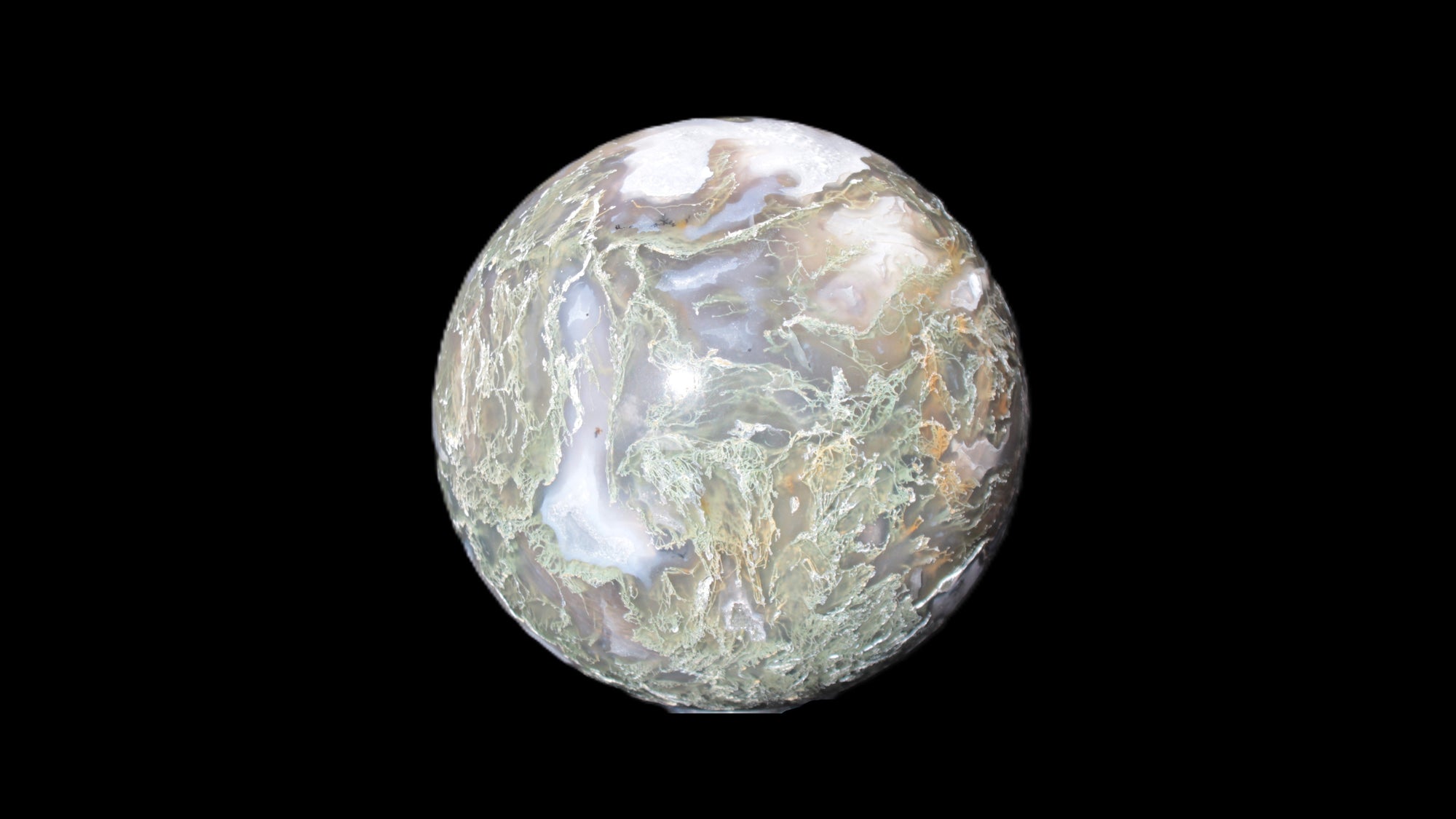 Moss Agate sphere 113mm 1878g in sunlight - Rocks and Things Store