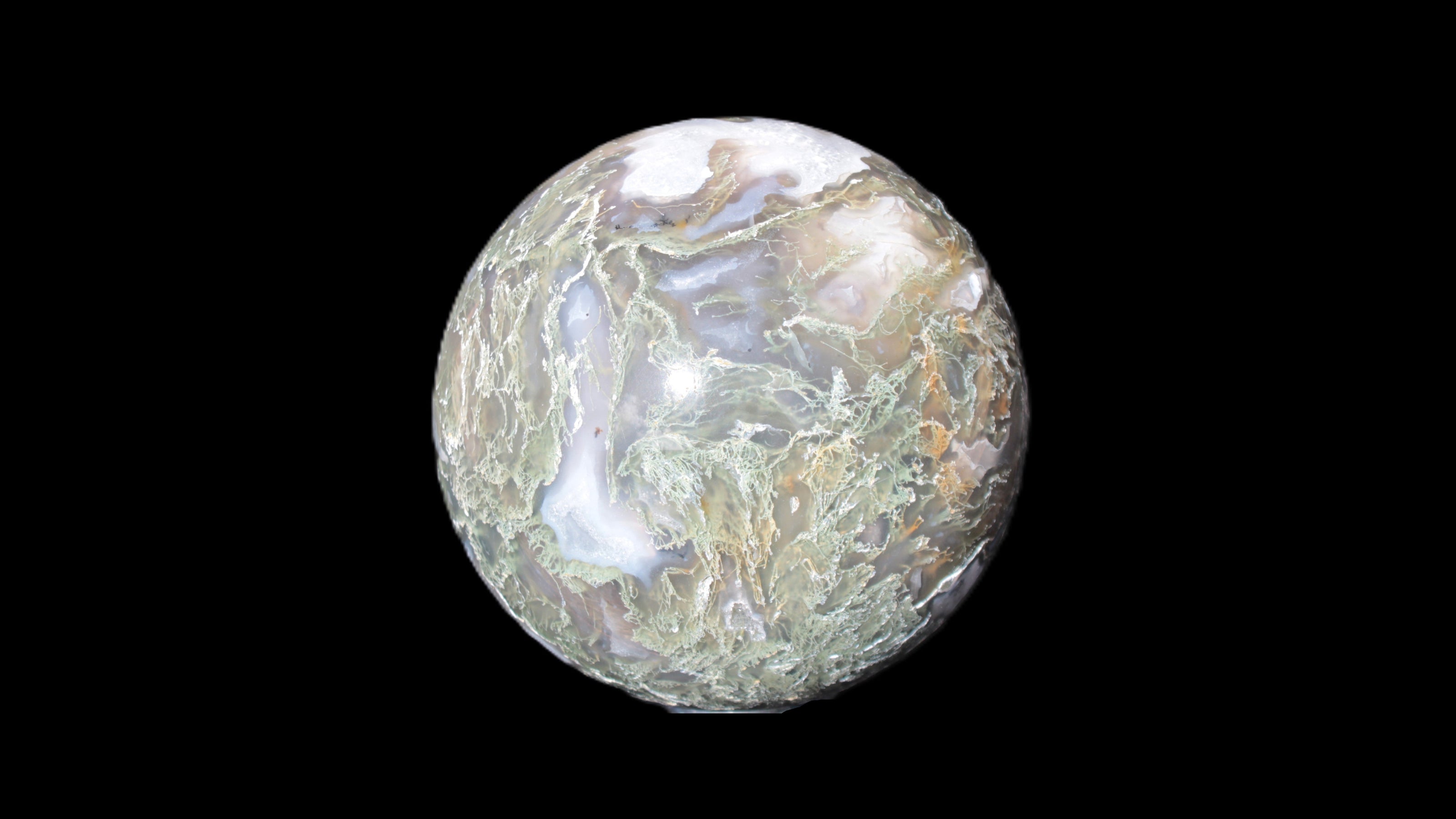 Moss Agate sphere 113mm 1878g in sunlight - Rocks and Things Store