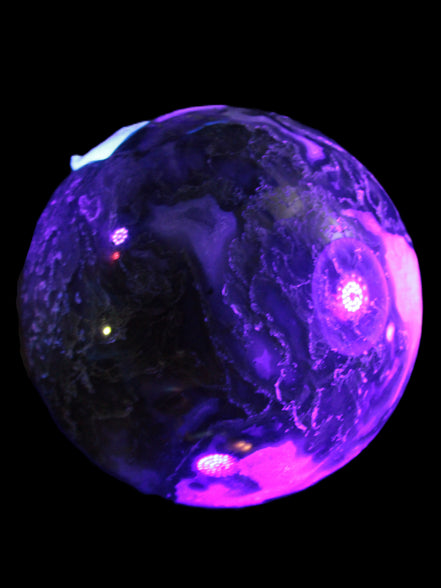 Moss Agate sphere 113mm 1878g in UV light - Rocks and Things Store