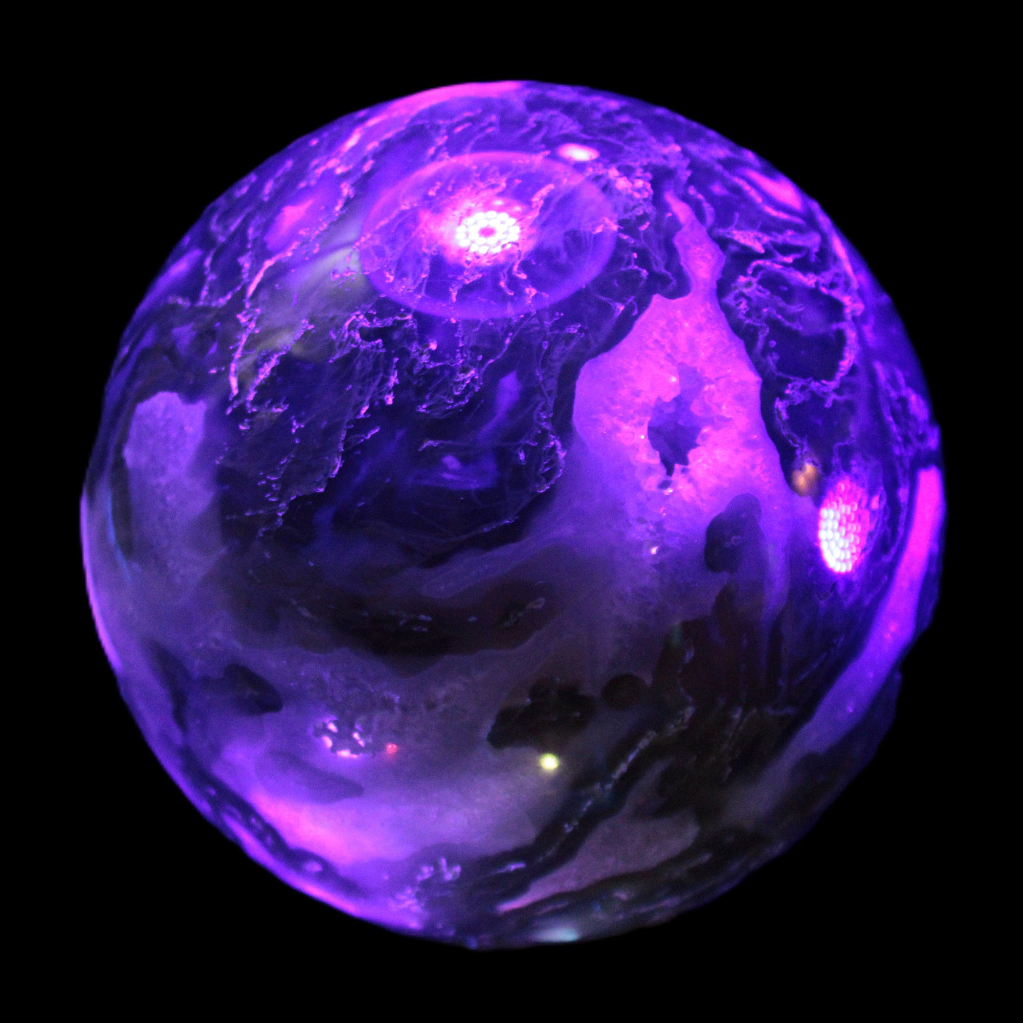 Moss Agate sphere 113mm 1878g in UV light - Rocks and Things Store