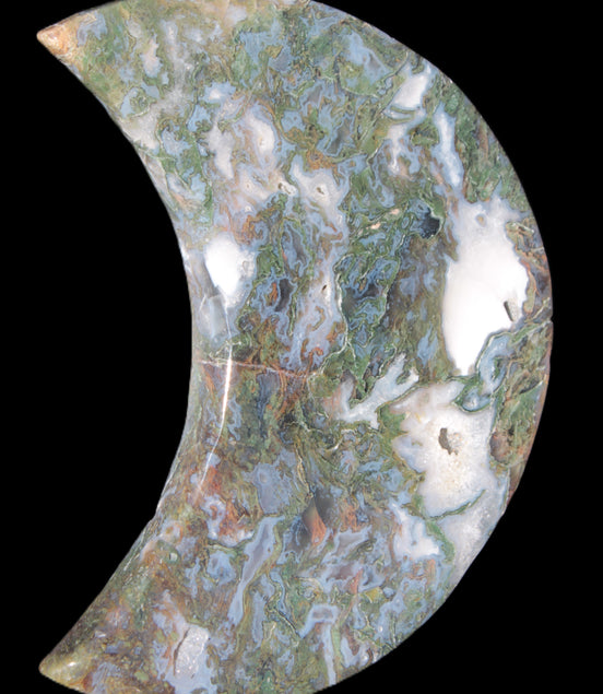 Moss Agate Moon 195*130*25mm 960g in sunshine