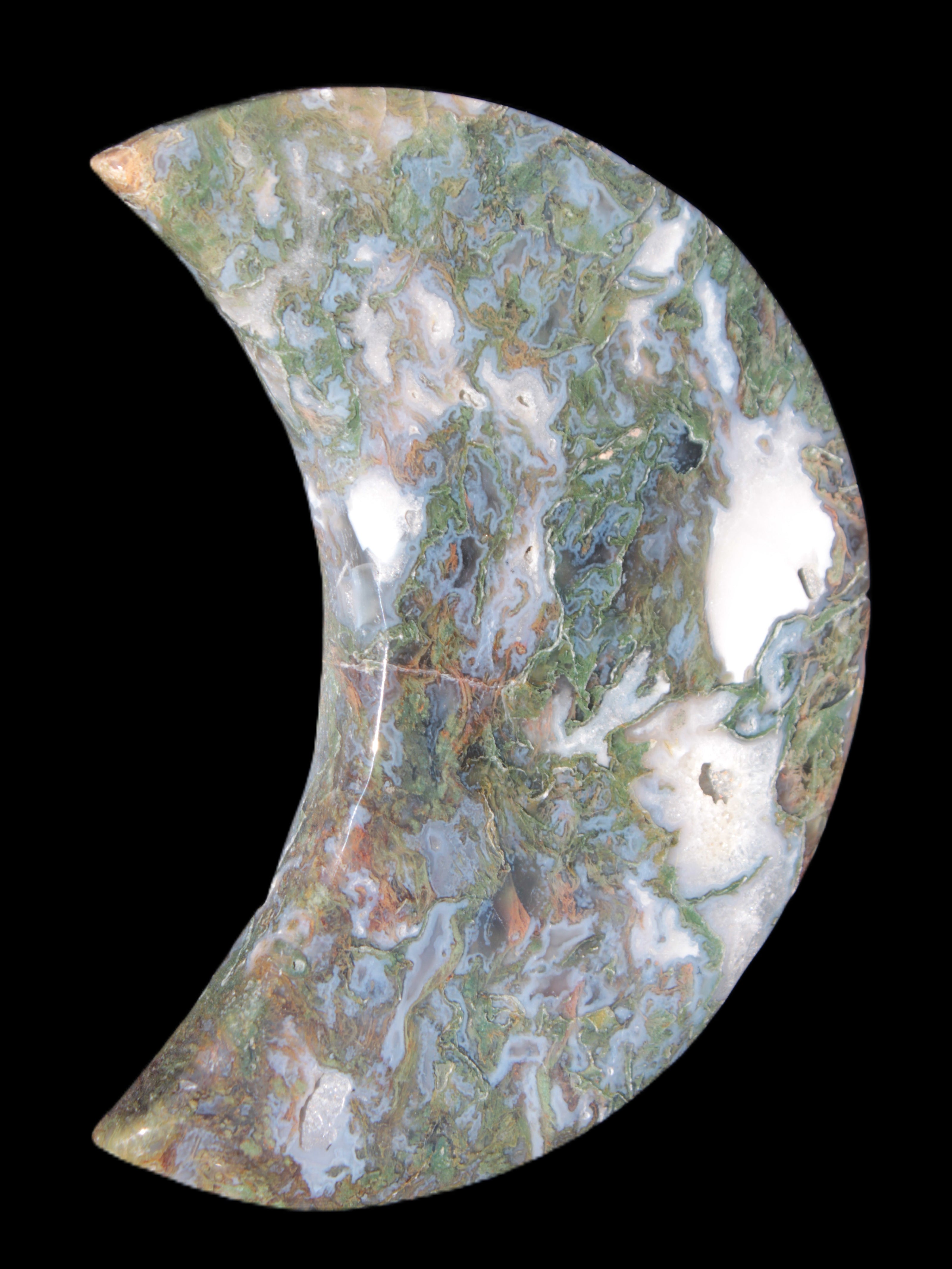 Moss Agate Moon 195*130*25mm 960g in sunshine