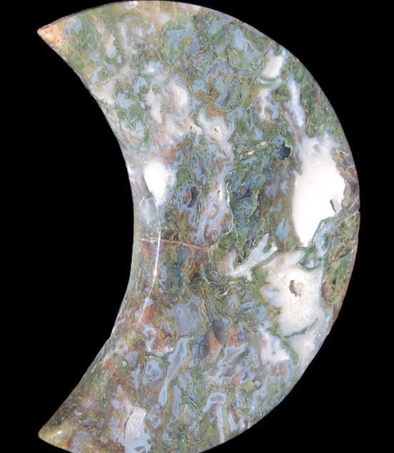 Moss Agate Moon 195*130*25mm 960g in sunshine