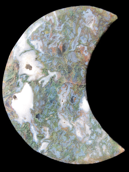 Moss Agate Moon 195*130*25mm 960g in sunshine