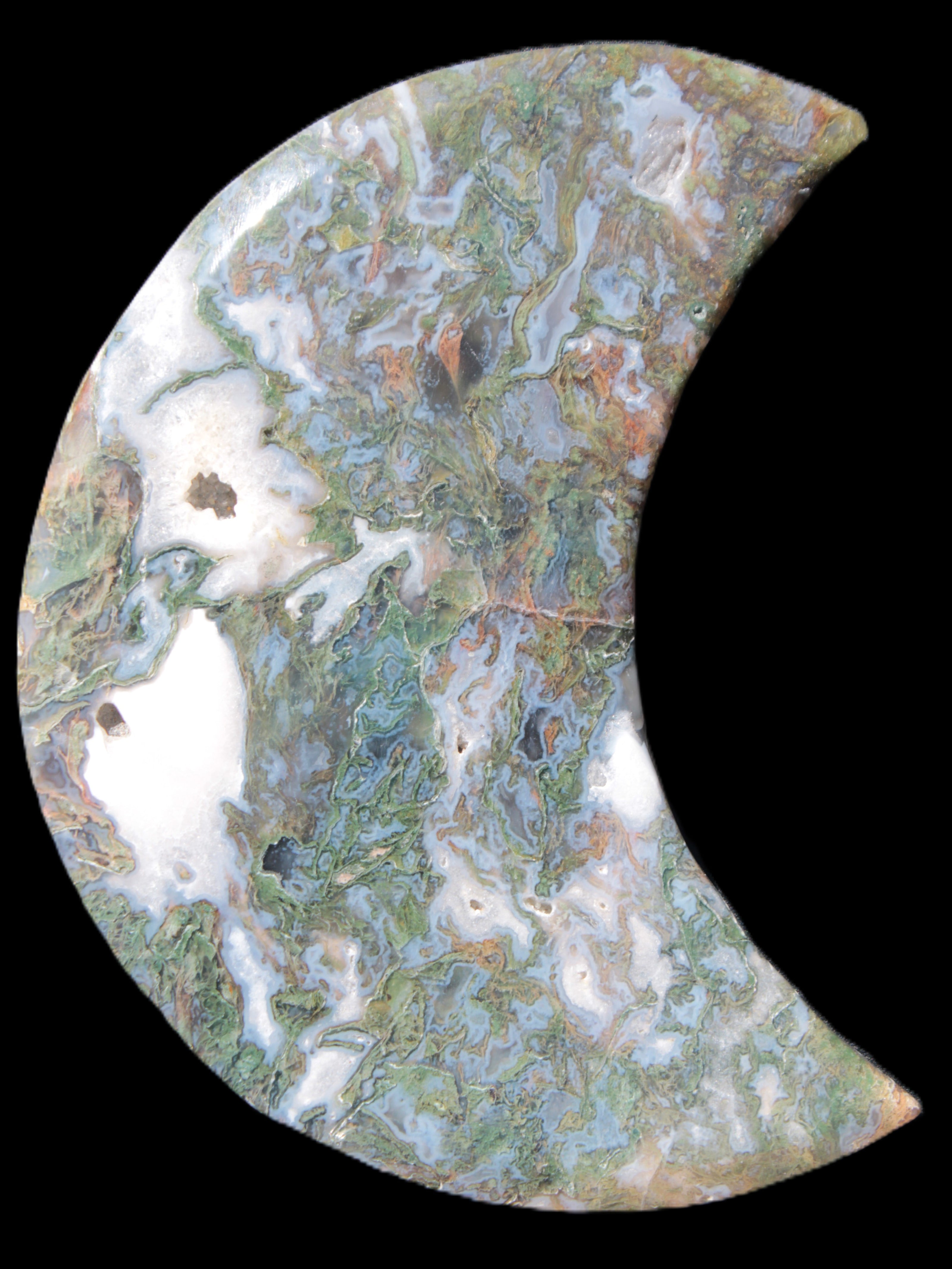 Moss Agate Moon 195*130*25mm 960g in sunshine