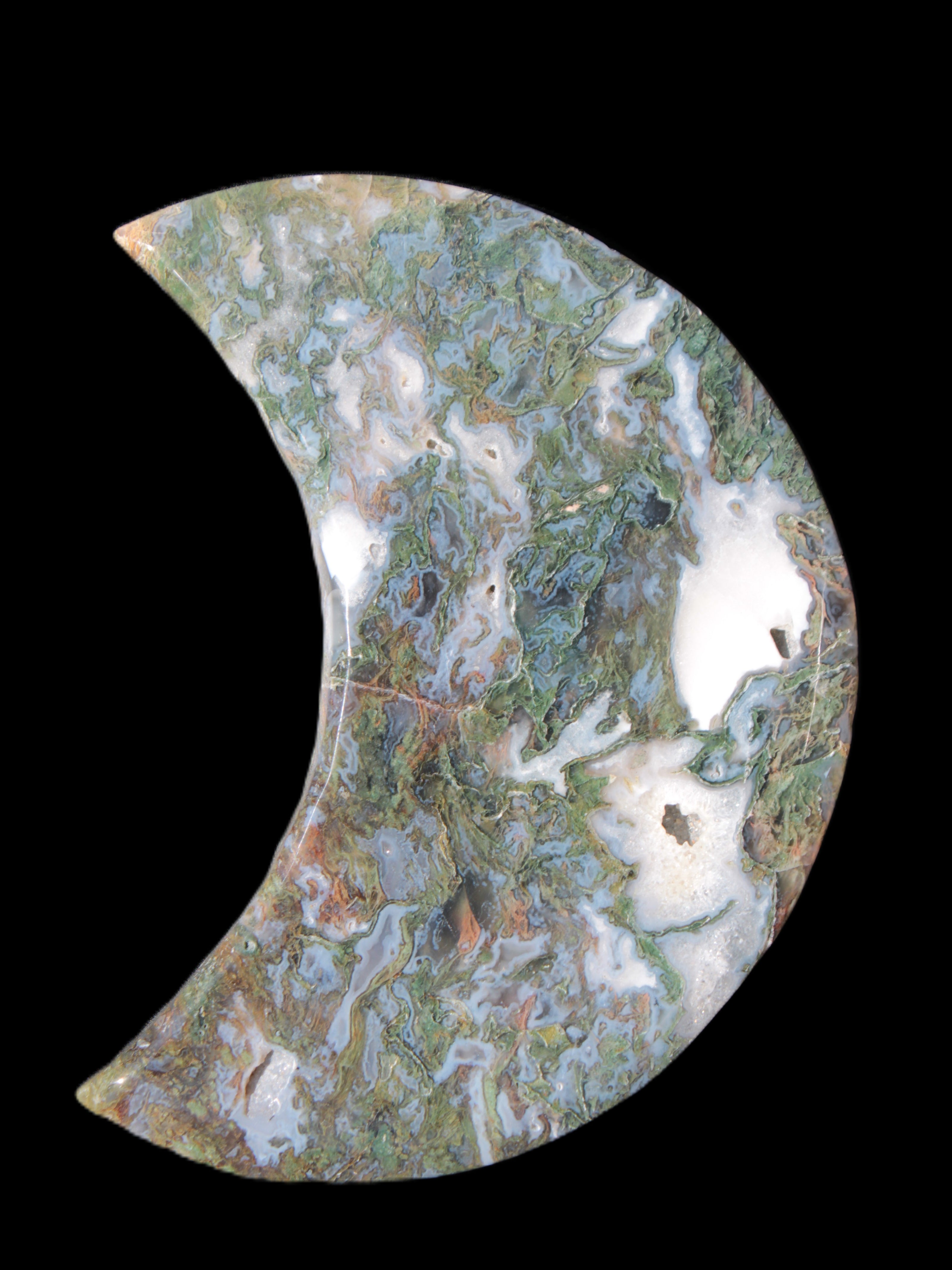 Moss Agate Moon 195*130*25mm 960g in sunshine