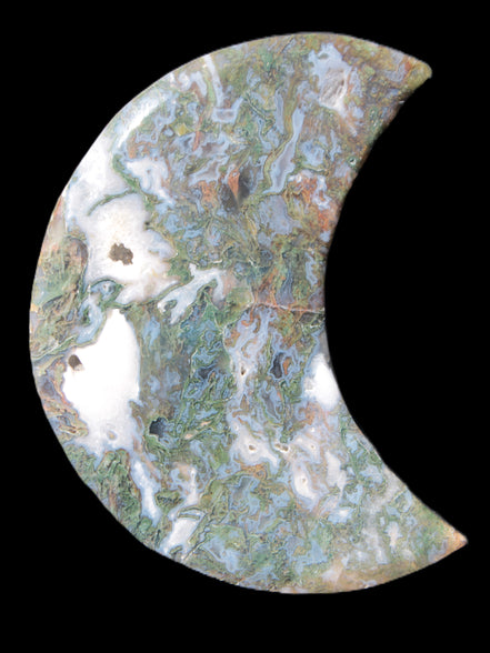 Moss Agate Moon 195*130*25mm 960g in sunshine