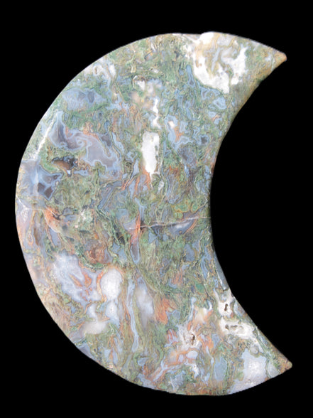 Moss Agate Moon 195*130*25mm 960g in sunshine