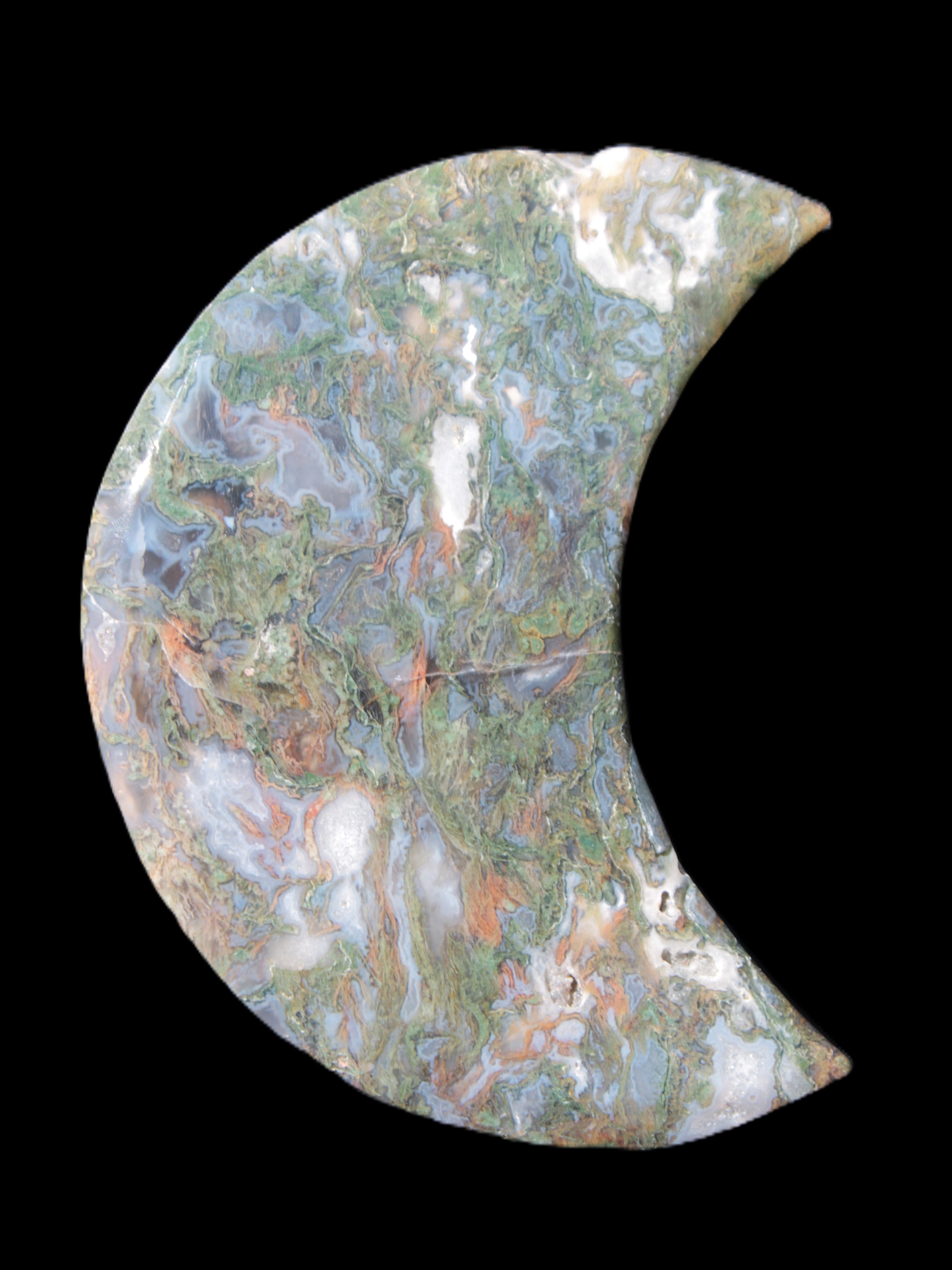 Moss Agate Moon 195*130*25mm 960g in sunshine