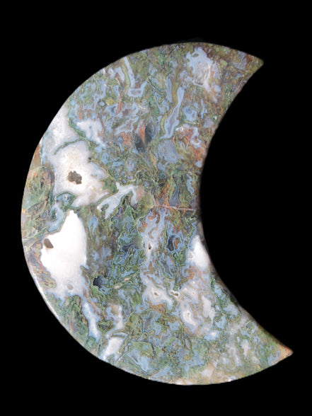 Moss Agate Moon 195*130*25mm 960g in sunshine