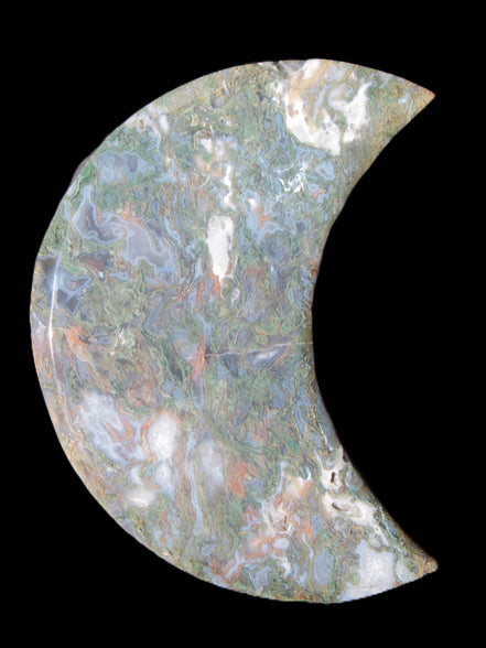 Moss Agate Moon 195*130*25mm 960g in sunshine