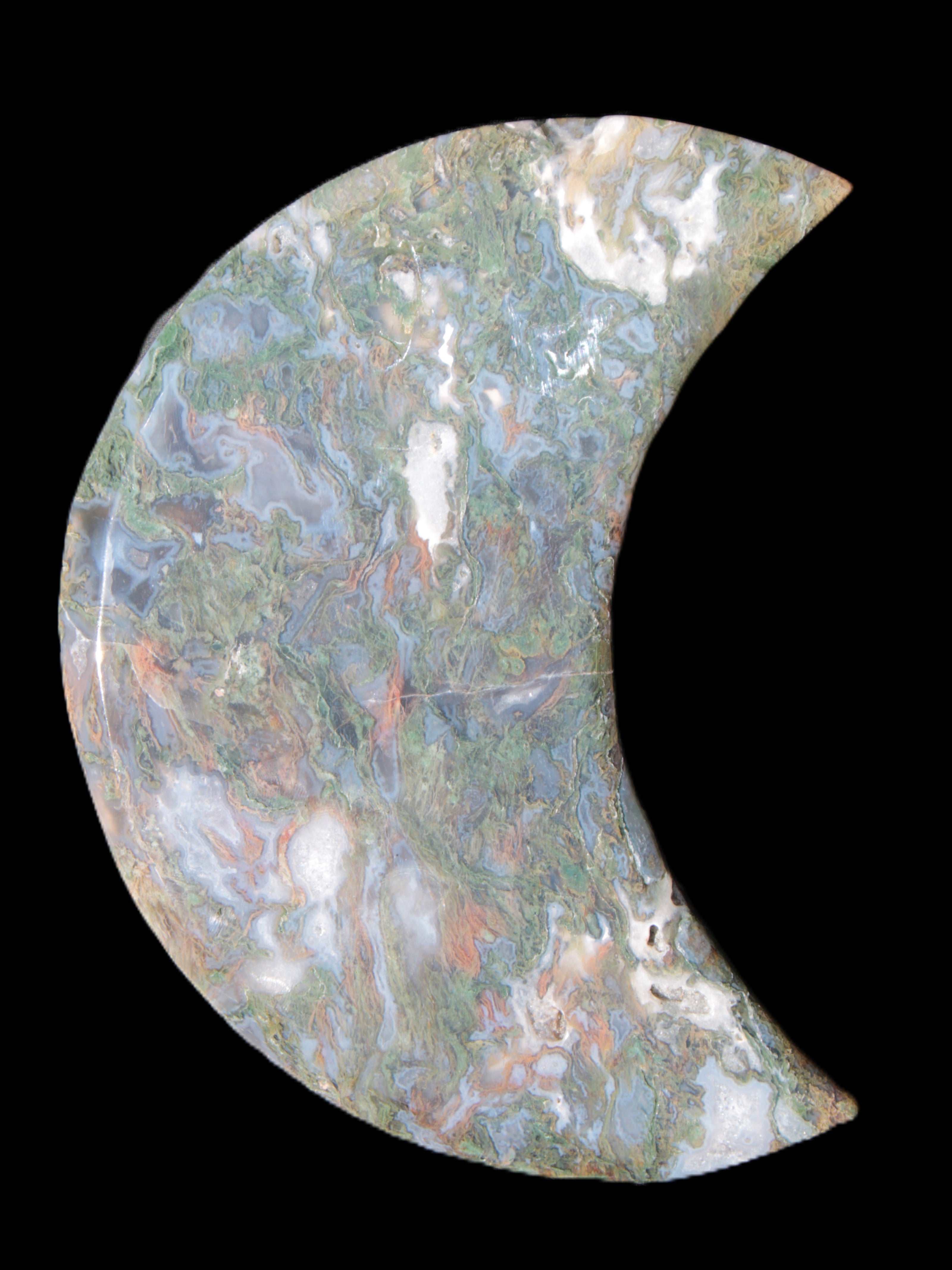 Moss Agate Moon 195*130*25mm 960g in sunshine