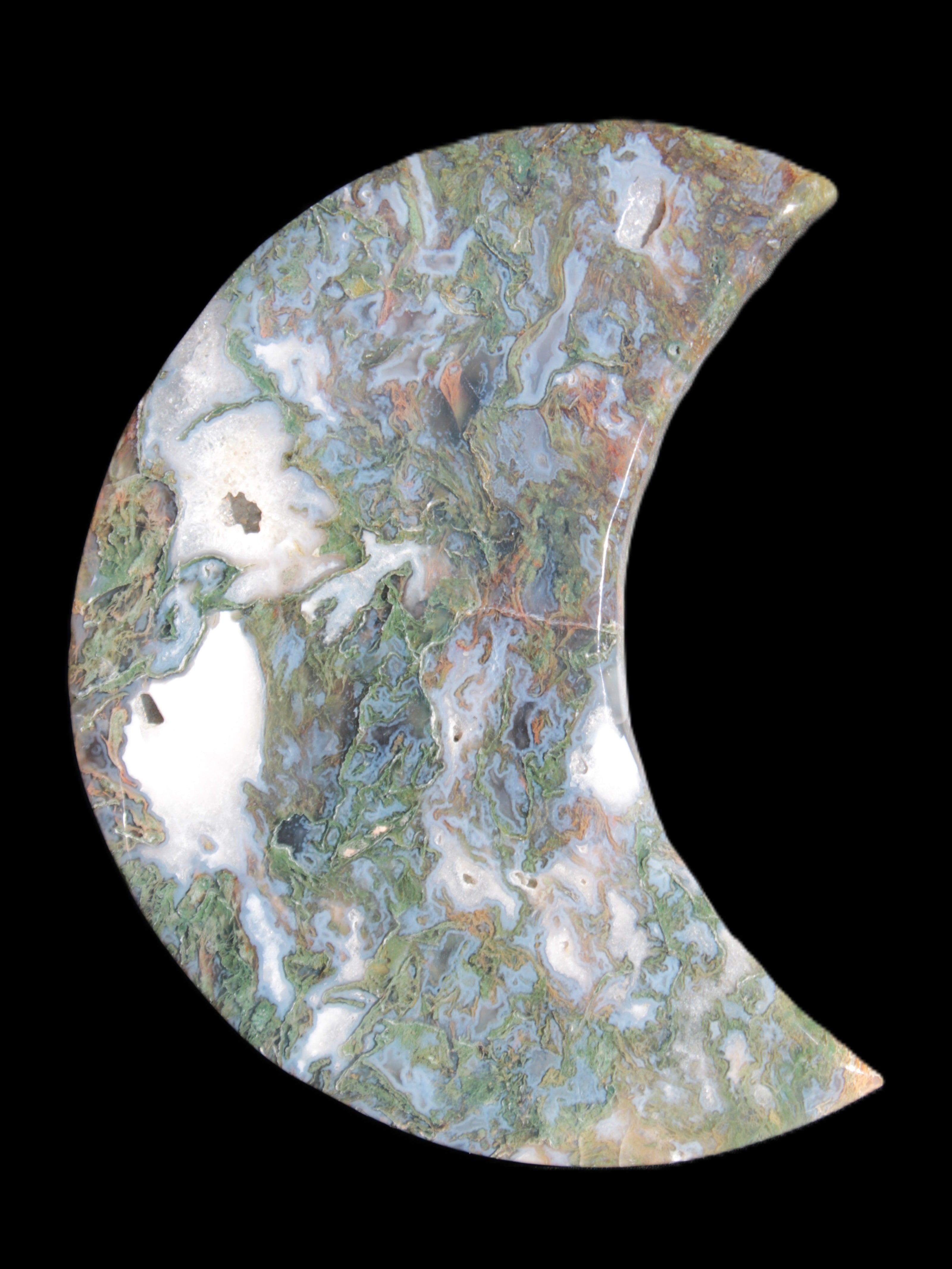 Moss Agate Moon 195*130*25mm 960g in sunshine