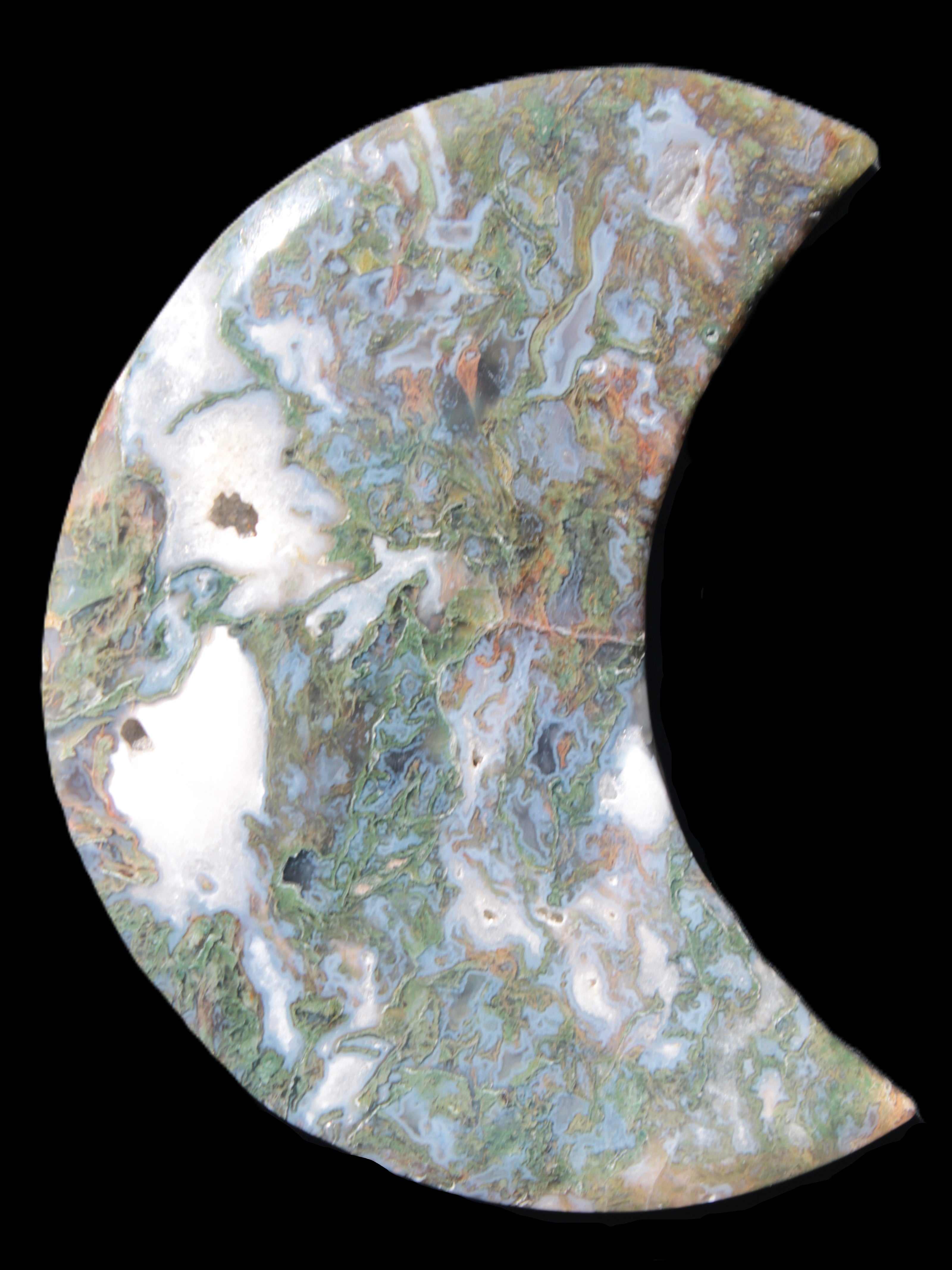 Moss Agate Moon 195*130*25mm 960g in sunshine