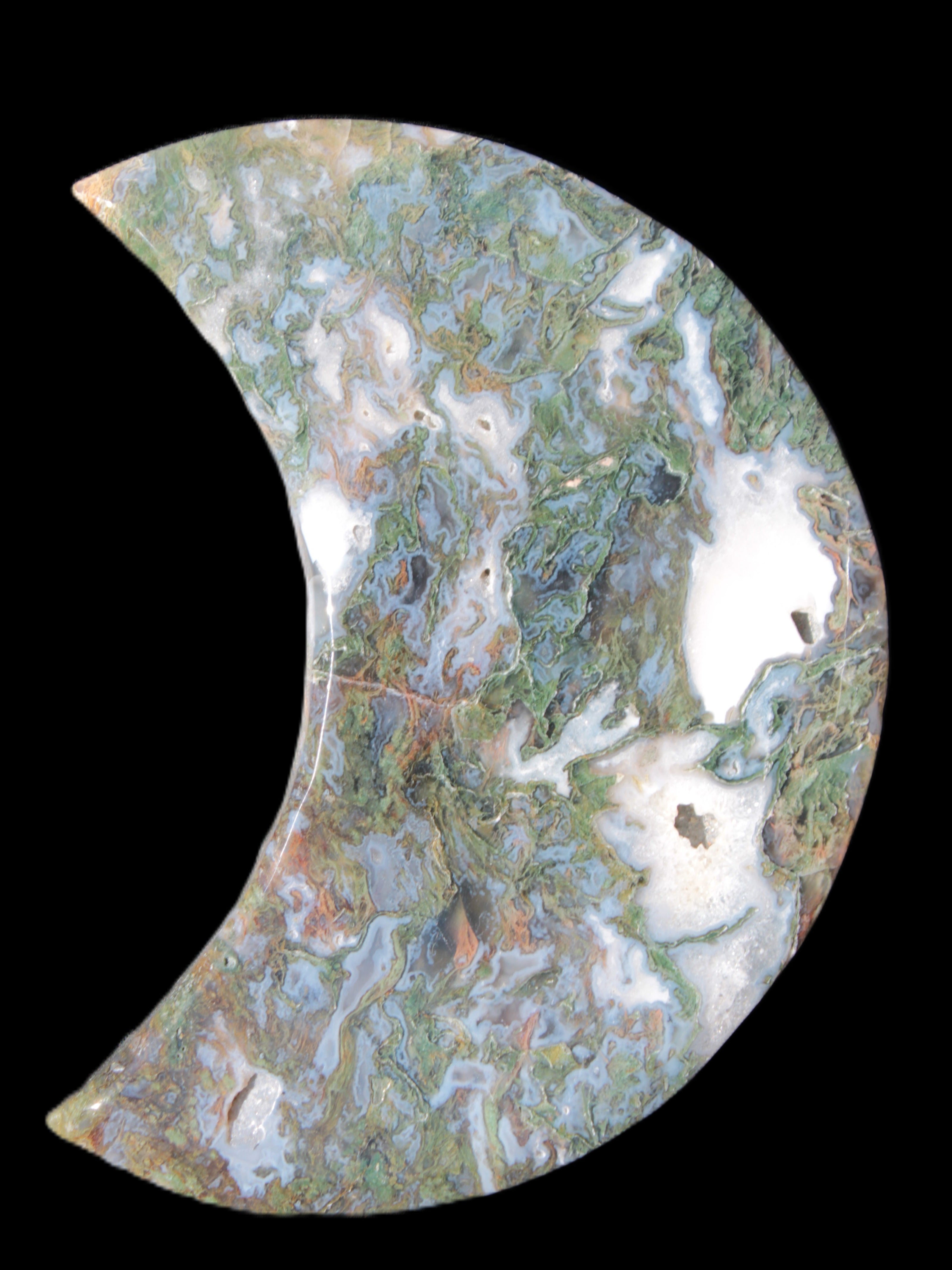 Moss Agate Moon 195*130*25mm 960g in sunshine