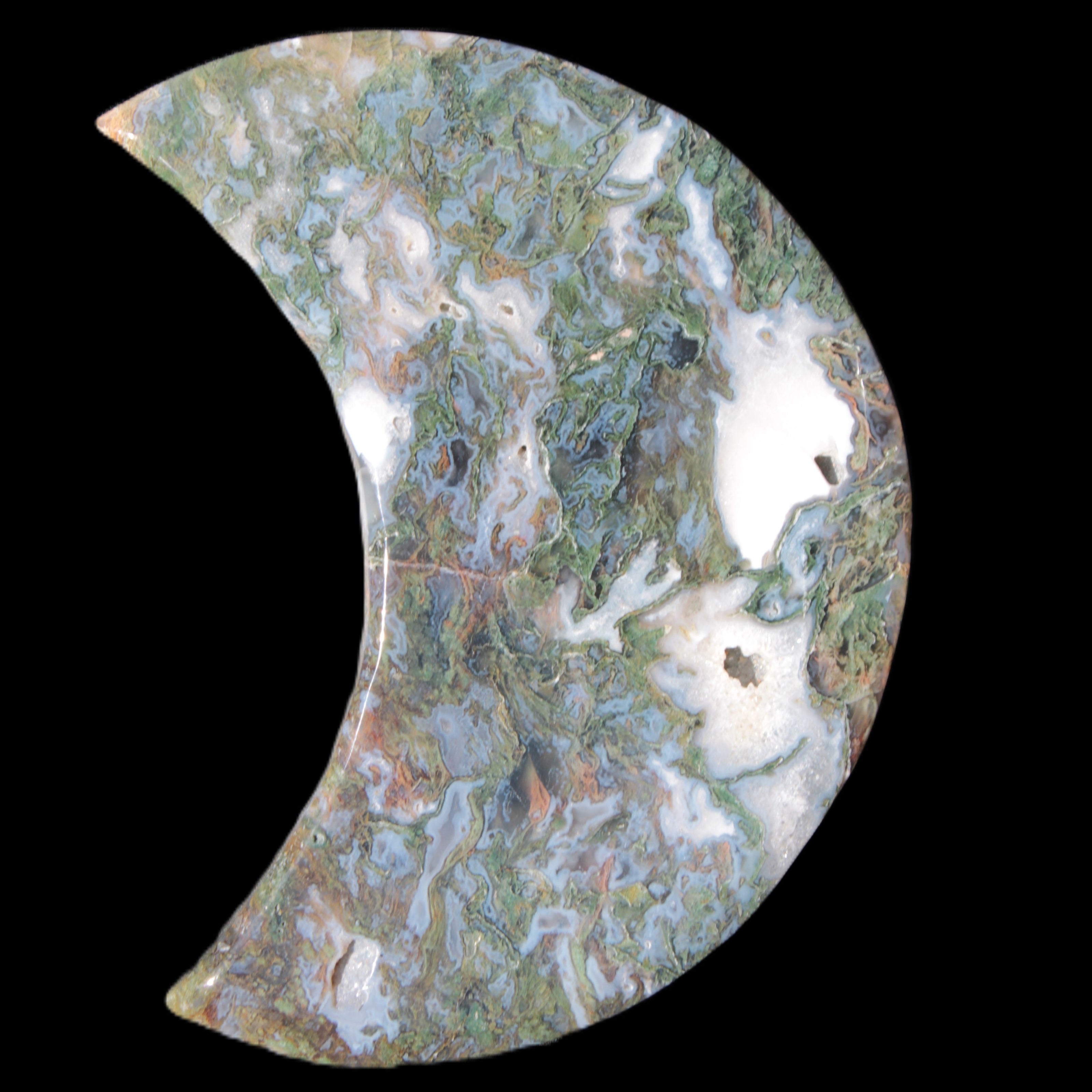 Moss Agate Moon 195*130*25mm 960g in sunshine