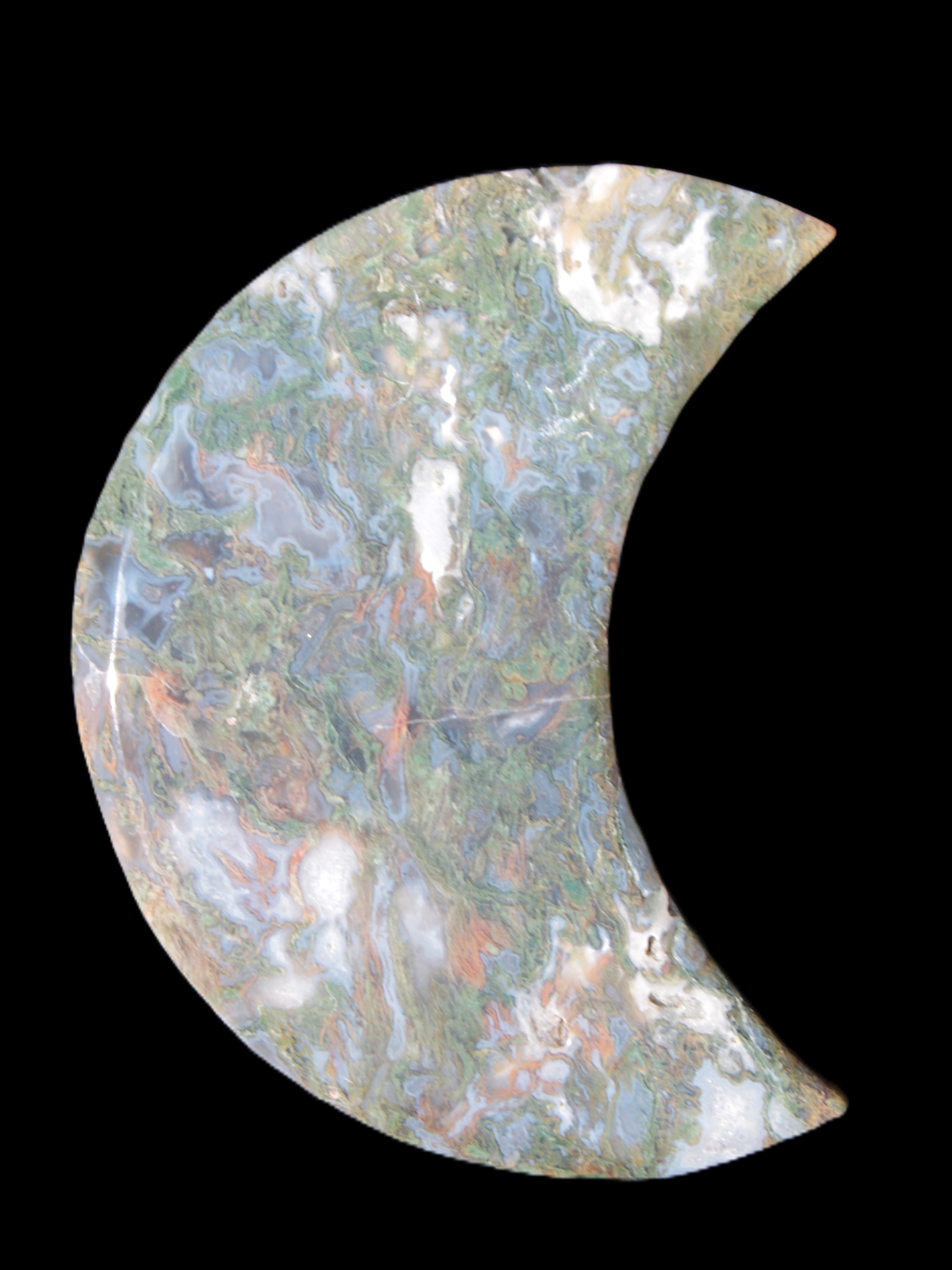 Moss Agate Moon 195*130*25mm 960g in sunshine