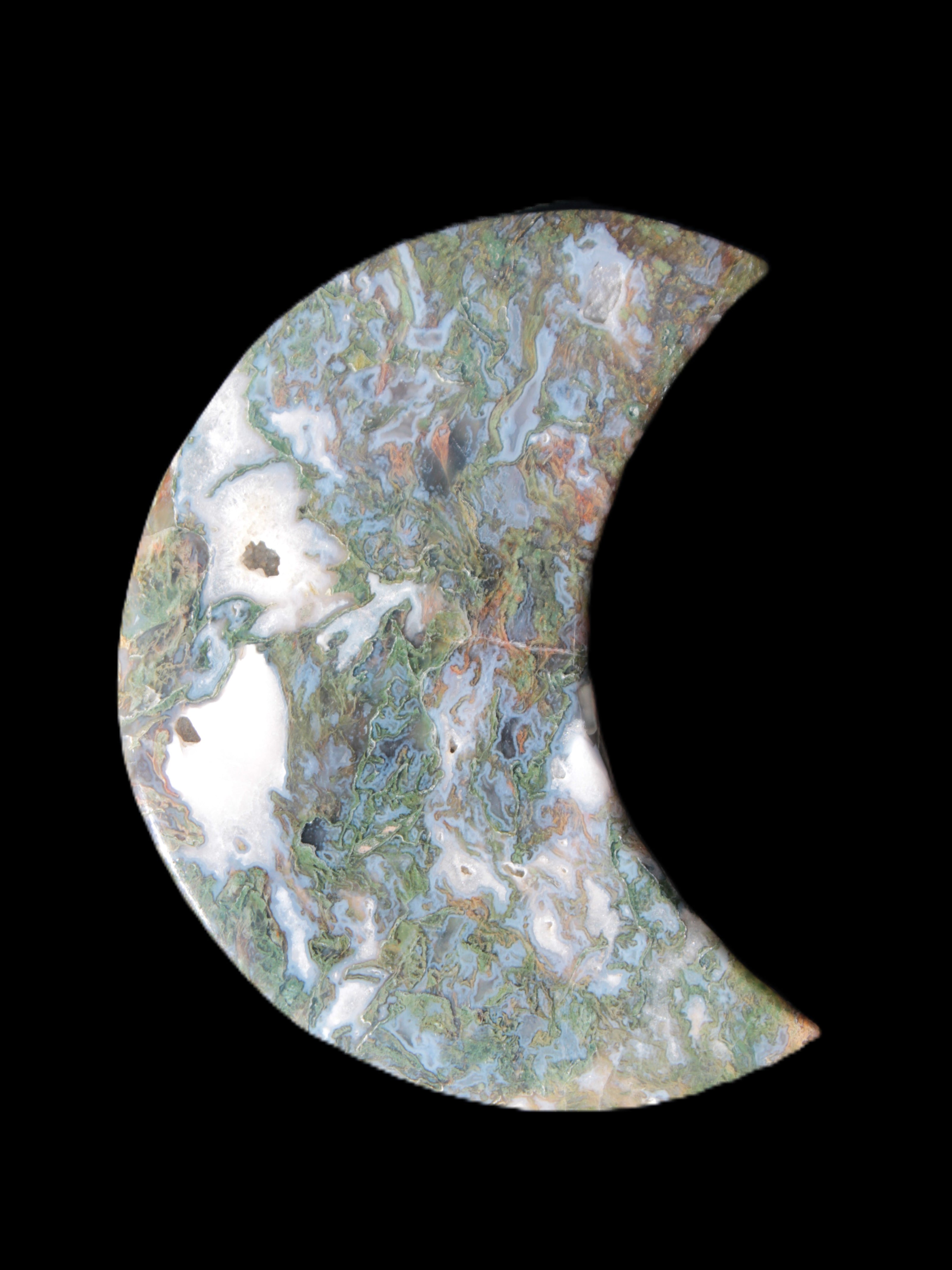 Moss Agate Moon 195*130*25mm 960g in sunshine