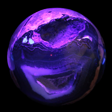 Volcano Agate sphere 119mm 2167g in UV light - Rocks and Things Store
