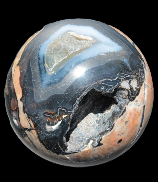 Volcano Agate sphere 119mm 2167g in sunlight - Rocks and Things Store