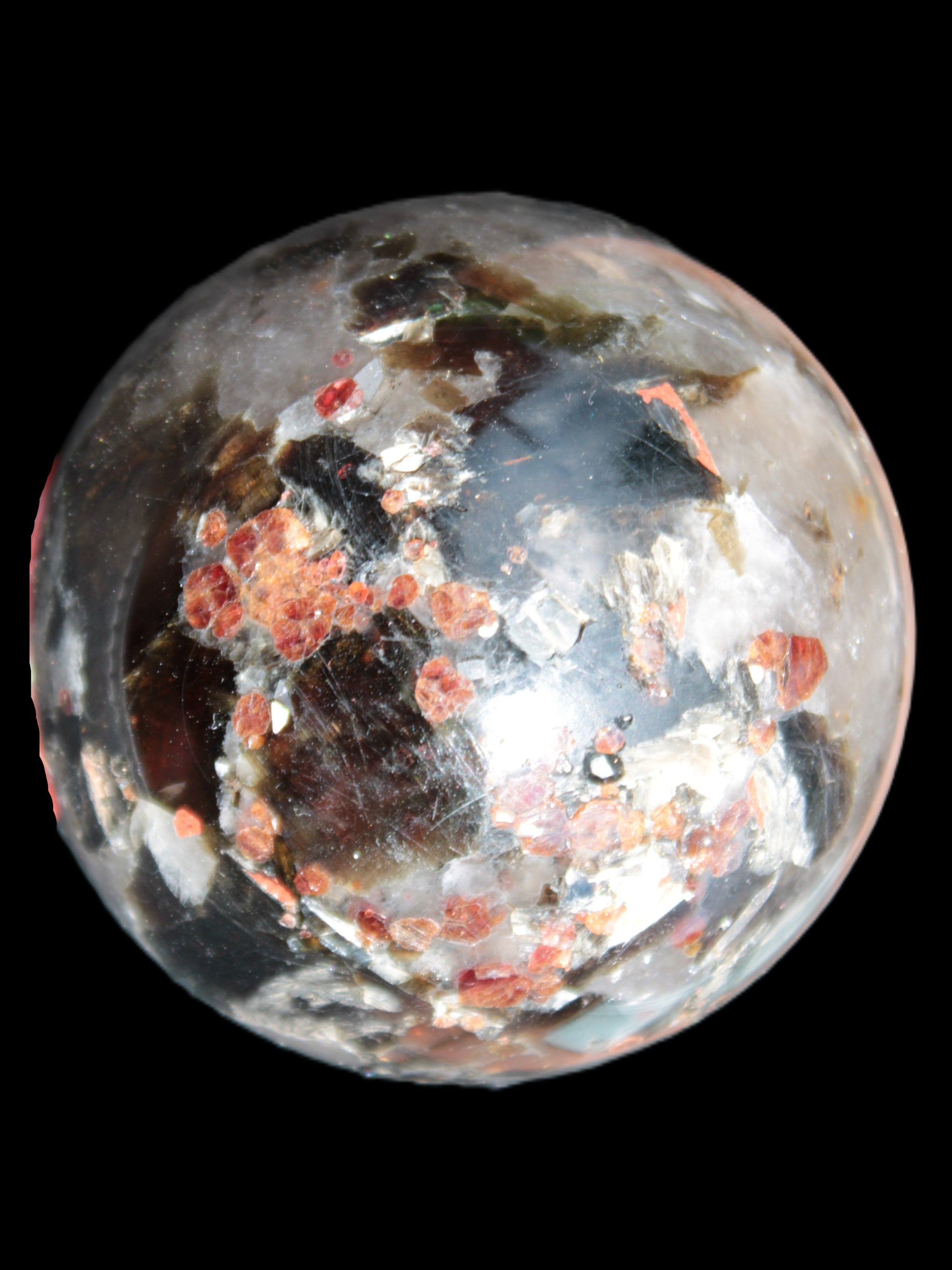 Smoky Quartz with Garnet sphere 78mm 681g Rocks and Things Store