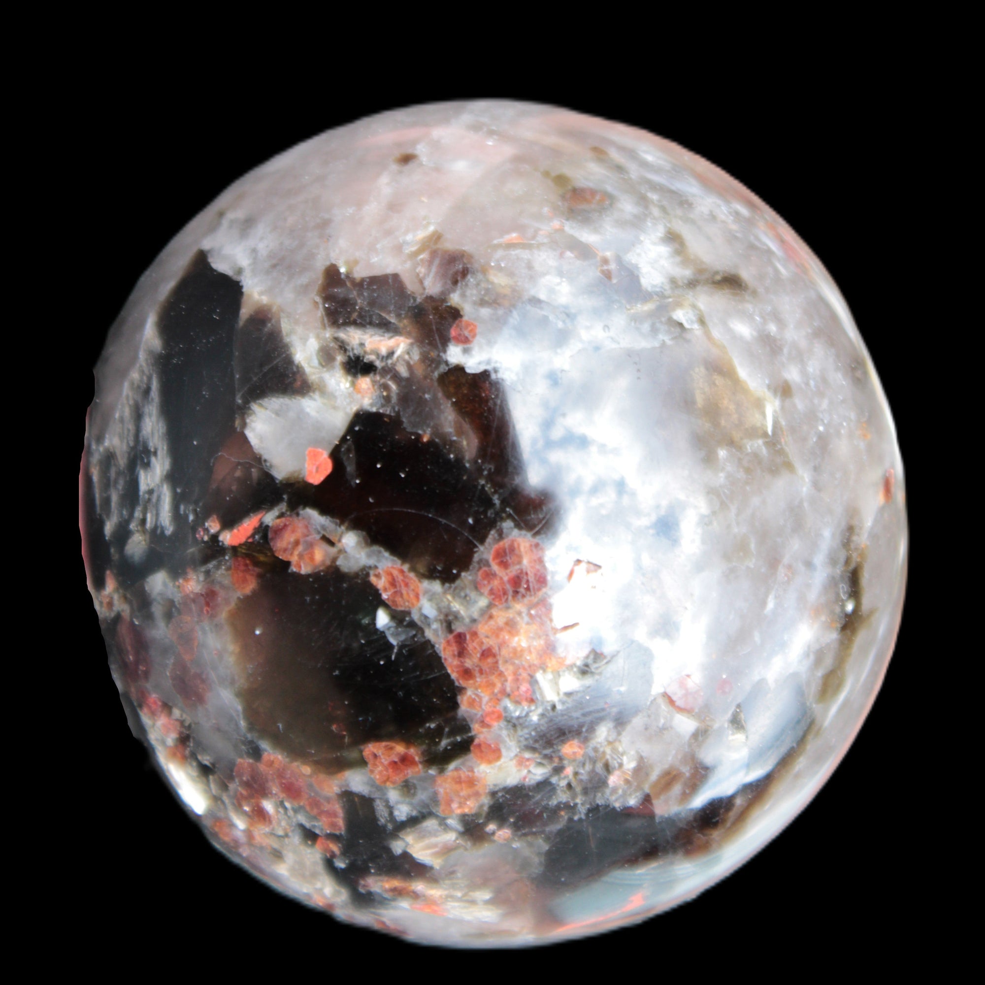 Smoky Quartz with Garnet sphere 78mm 681g Rocks and Things Store