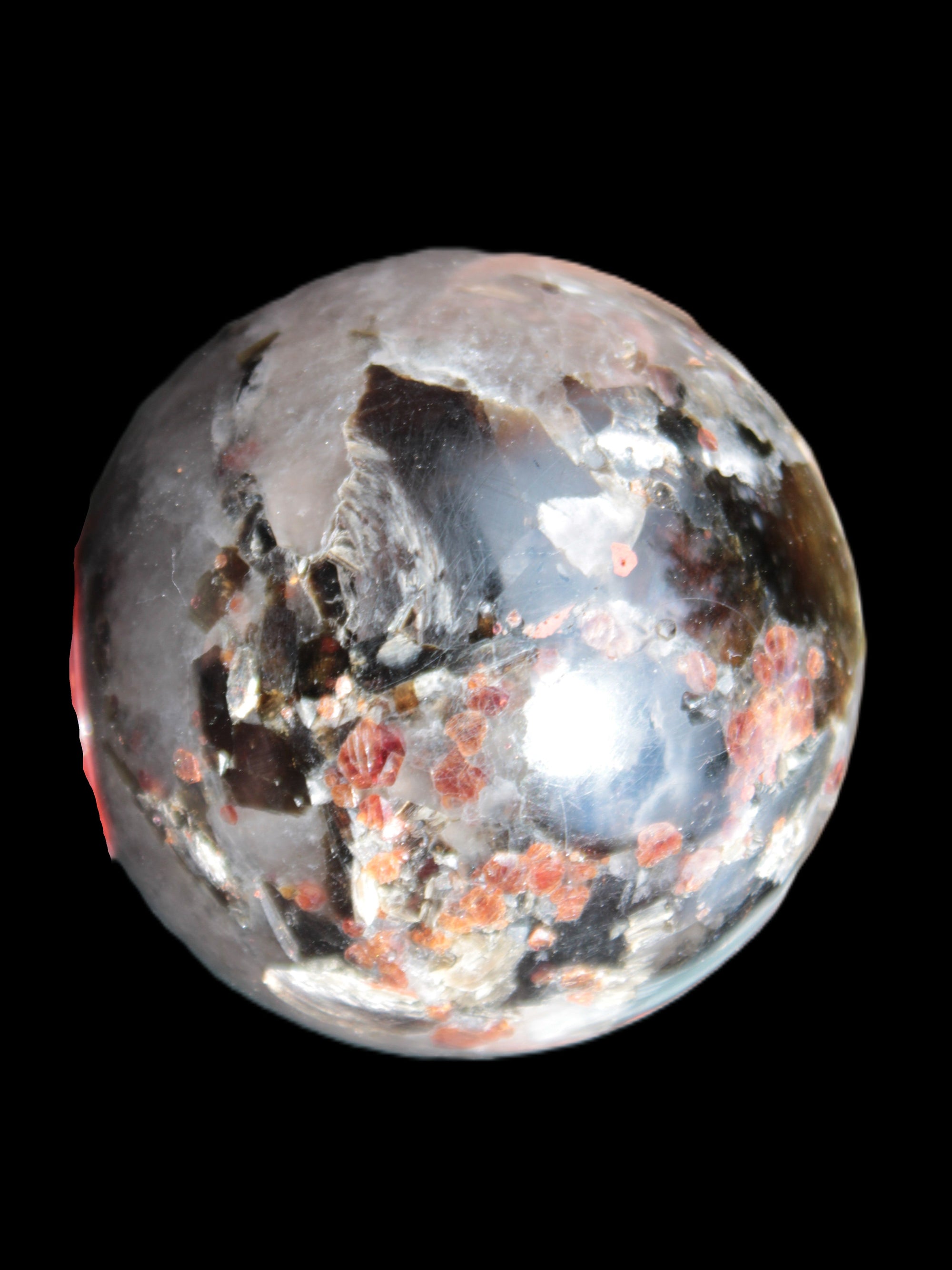 Smoky Quartz with Garnet sphere 78mm 681g Rocks and Things Store