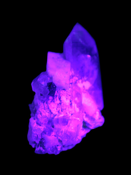 Quartz, Tourmaline, Feldspar cluster specimen 43mm 23.7g in UV light - Rocks and Things Store