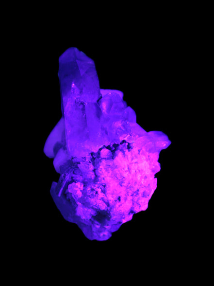 Quartz, Tourmaline, Feldspar cluster specimen 43mm 23.7g in UV light - Rocks and Things Store