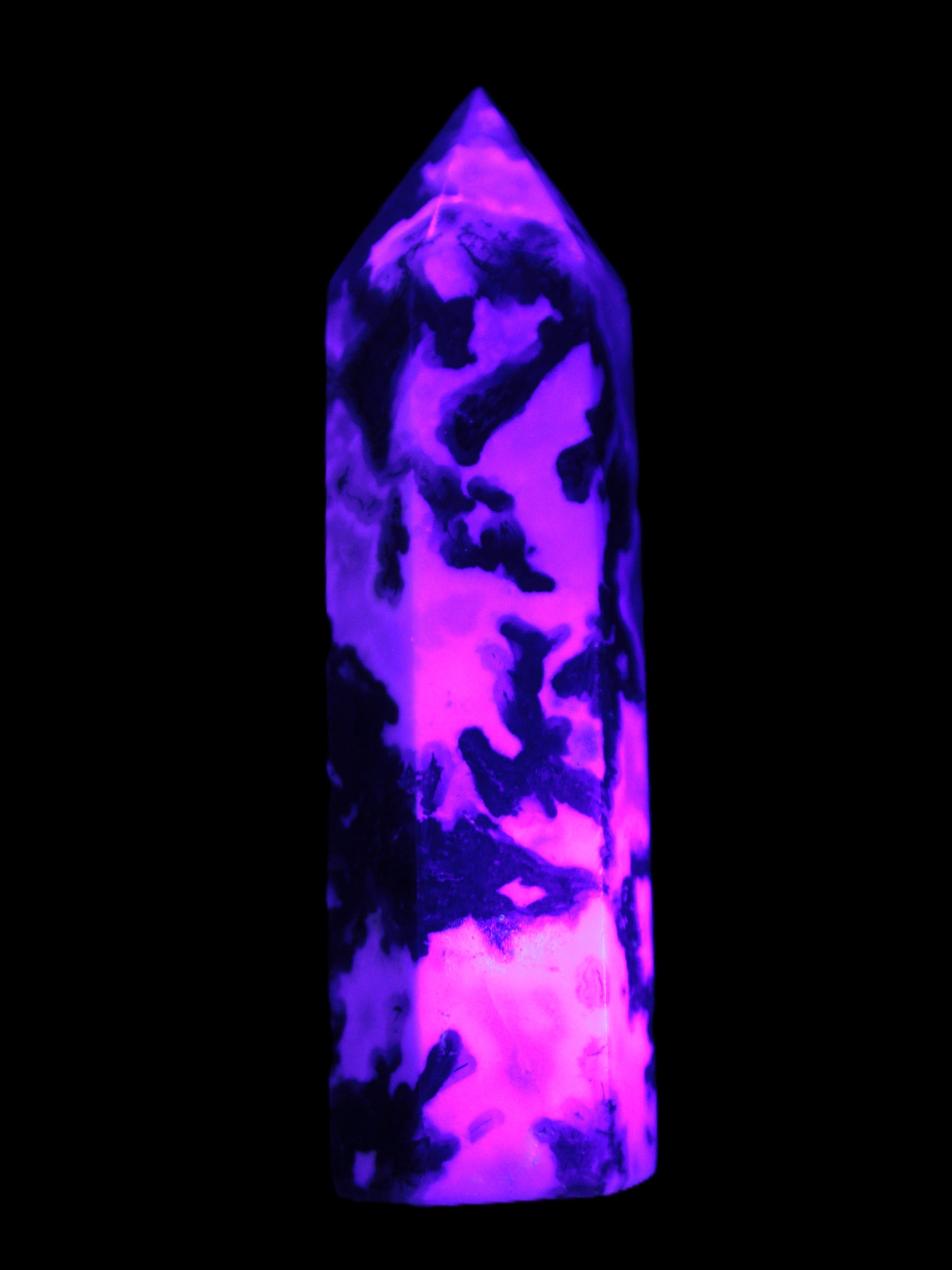 Moss Agate wand 85mm 76g in UV light - Rocks and Things Store