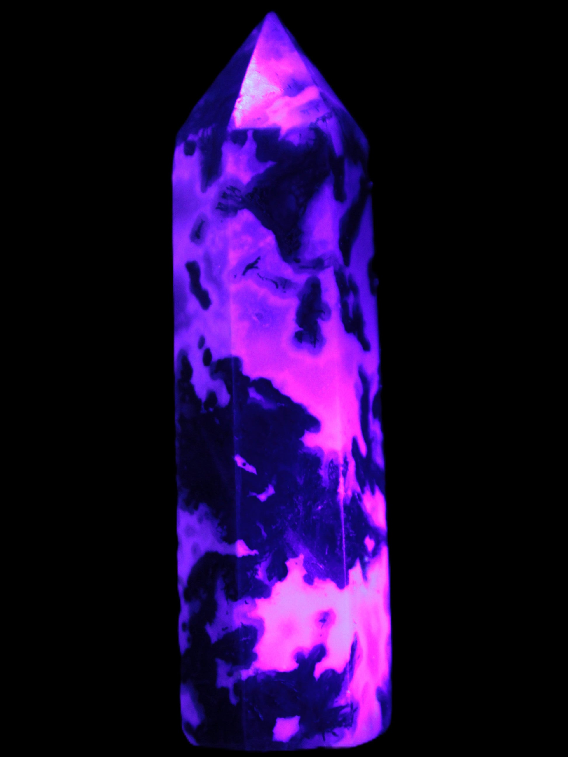 Moss Agate wand 85mm 76g in UV light - Rocks and Things Store