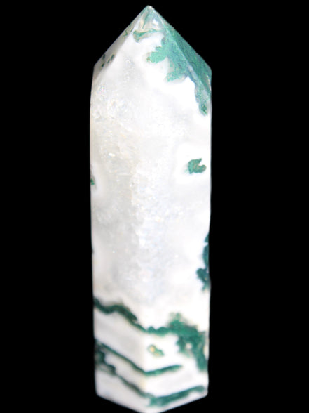 Moss Agate wand 85mm 76g in sunlight - Rocks and Things Store