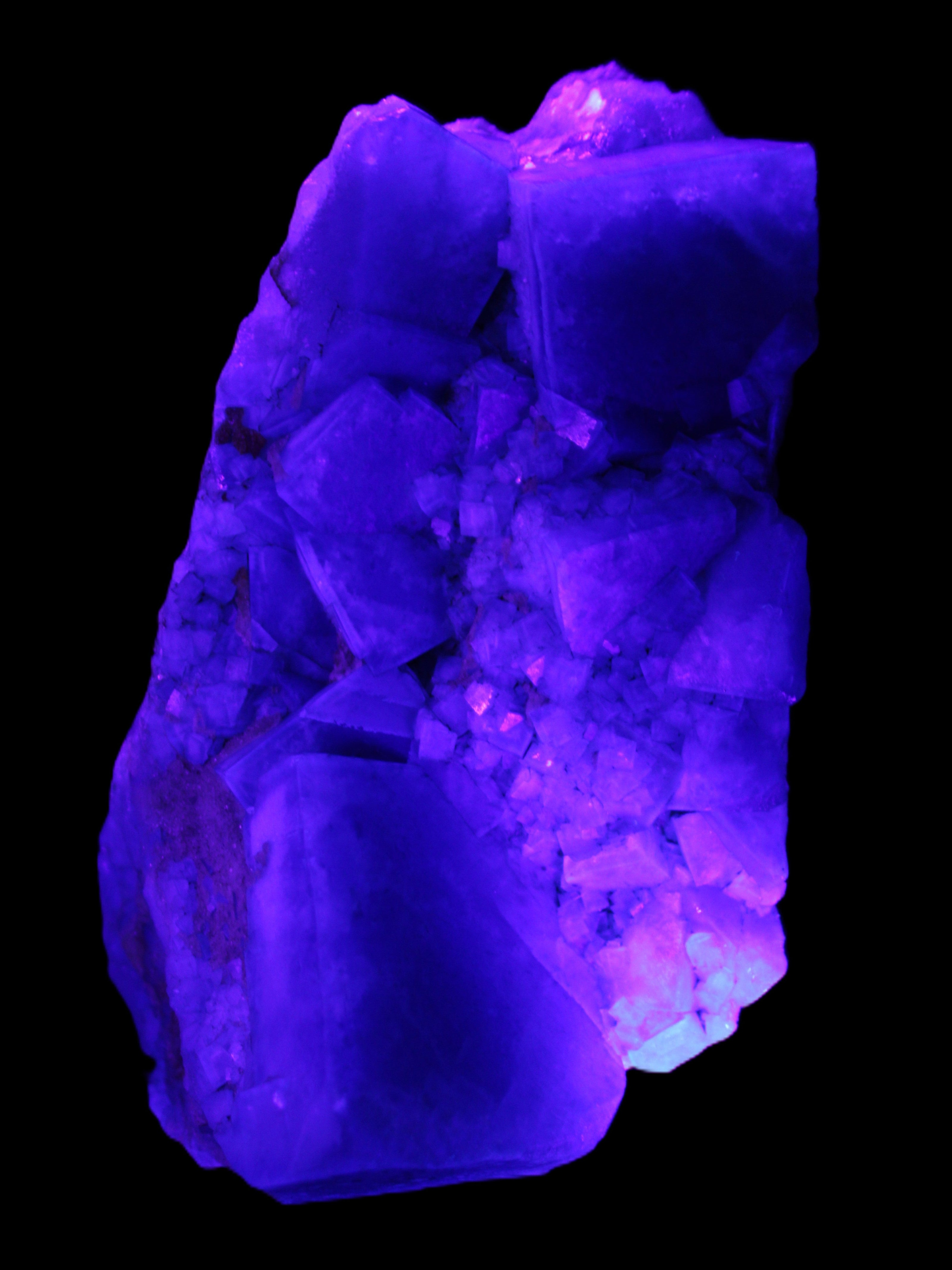 Green Fluorite cubic crystal cluster 130*100*50mm 1365g in UV light - Rocks and Things Store