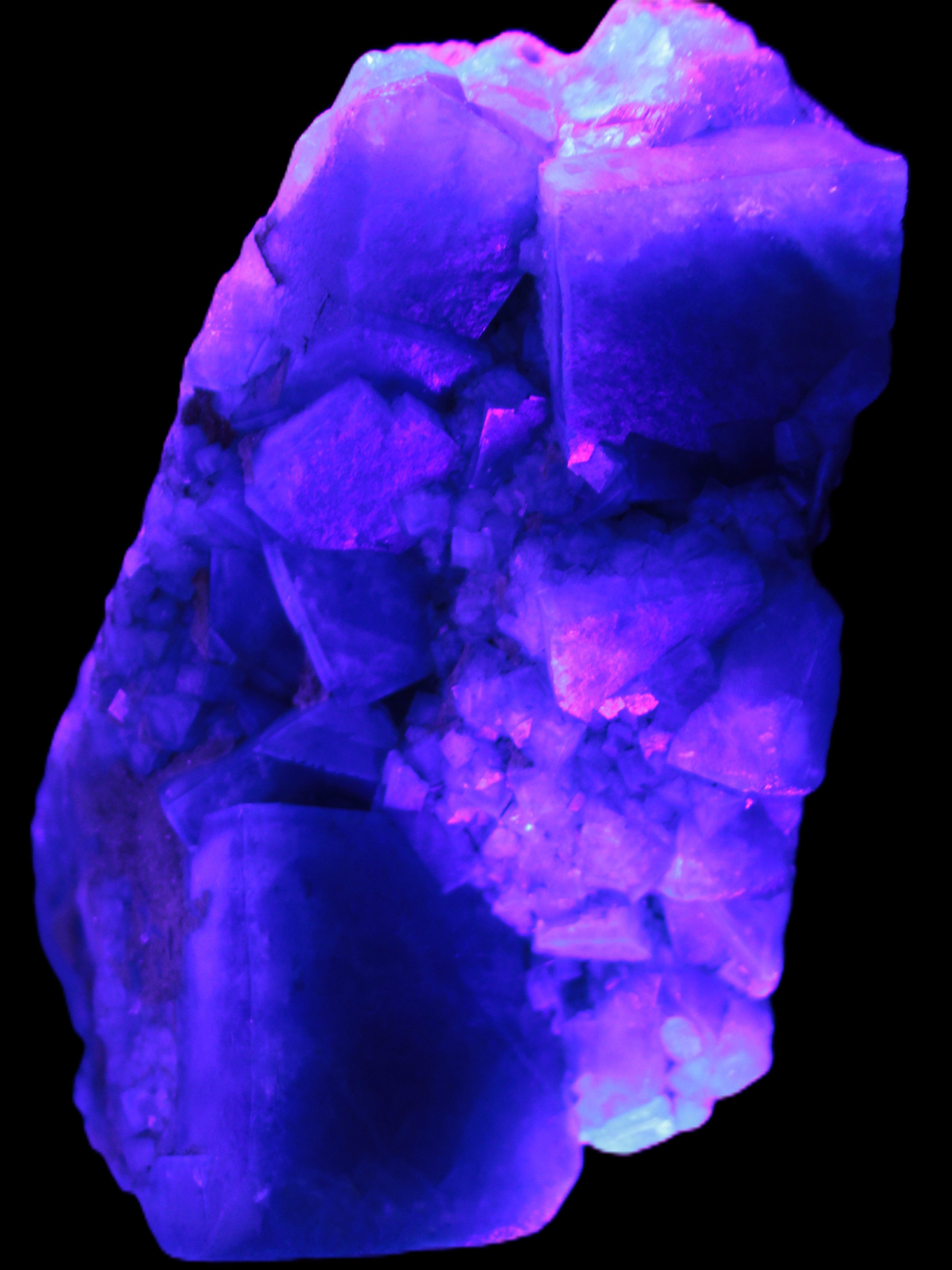 Green Fluorite cubic crystal cluster 130*100*50mm 1365g in UV light - Rocks and Things Store