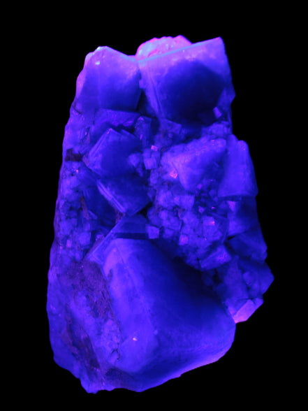 Green Fluorite cubic crystal cluster 130*100*50mm 1365g in UV light - Rocks and Things Store