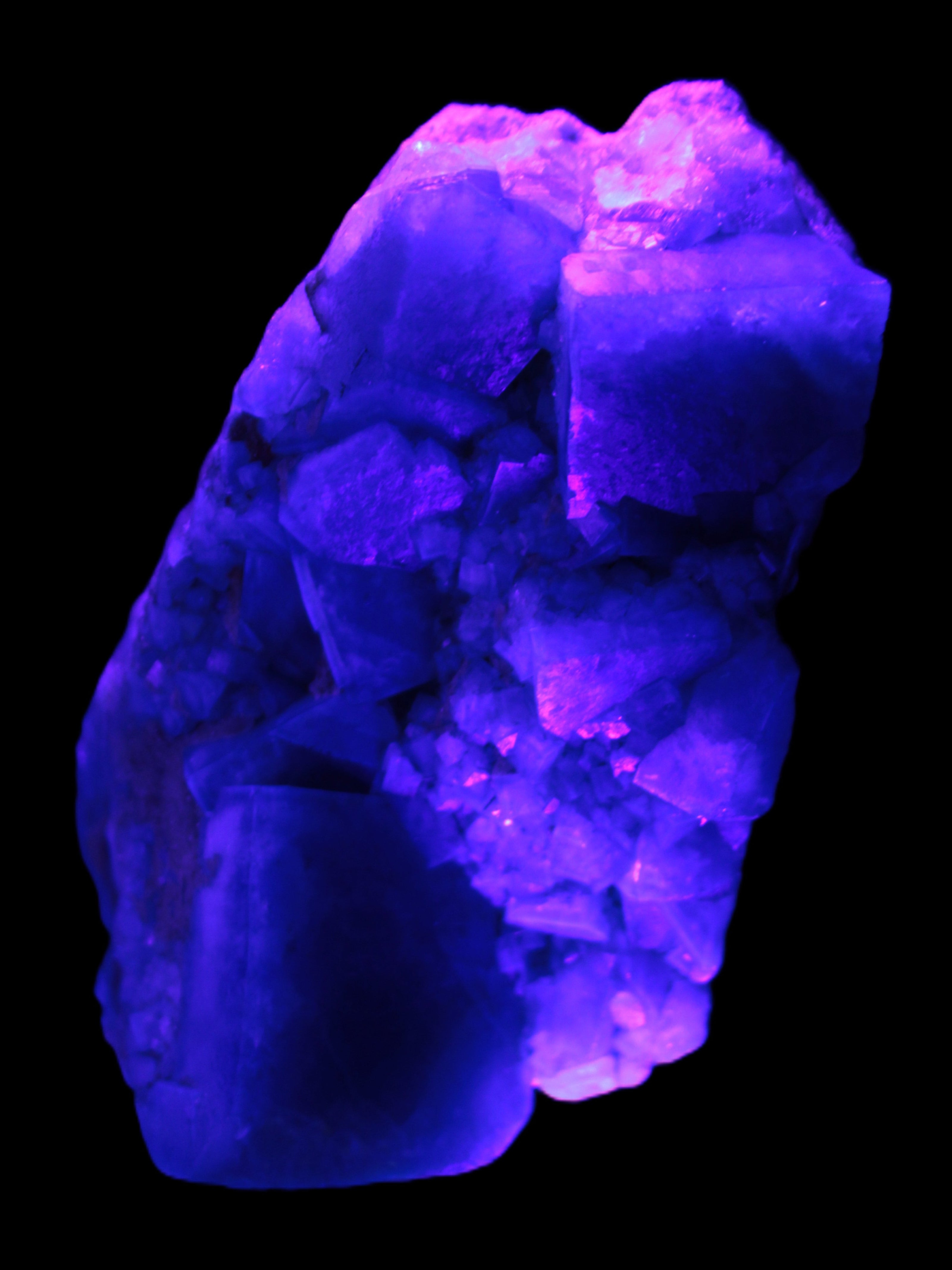 Green Fluorite cubic crystal cluster 130*100*50mm 1365g in UV light - Rocks and Things Store