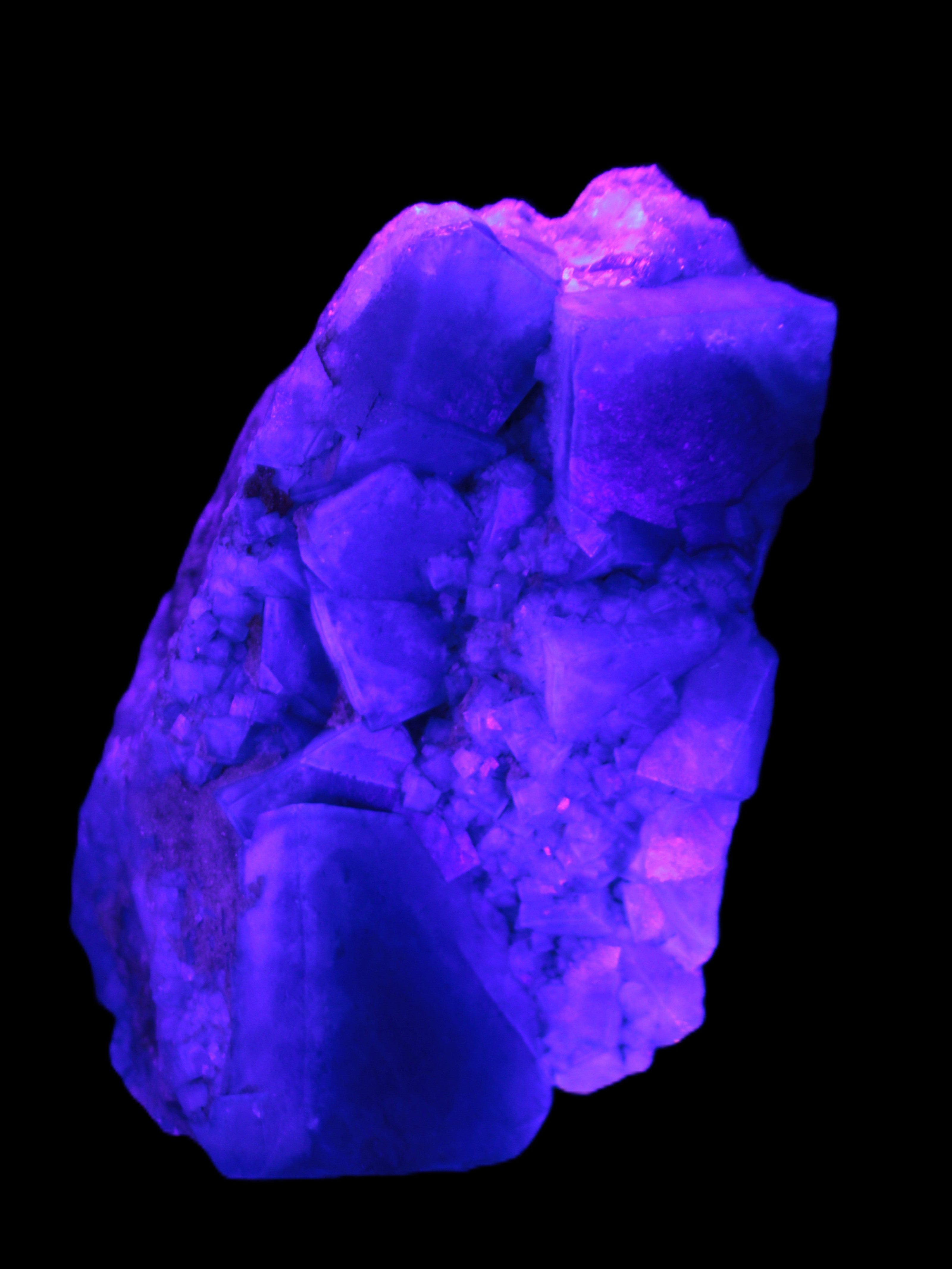 Green Fluorite cubic crystal cluster 130*100*50mm 1365g in UV light - Rocks and Things Store