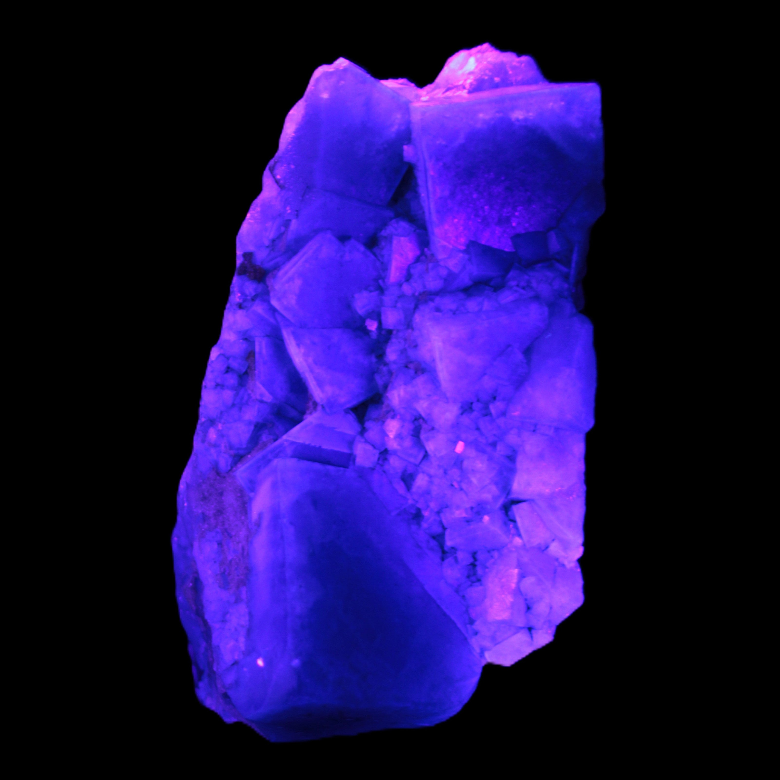 Green Fluorite cubic crystal cluster 130*100*50mm 1365g in UV light - Rocks and Things Store