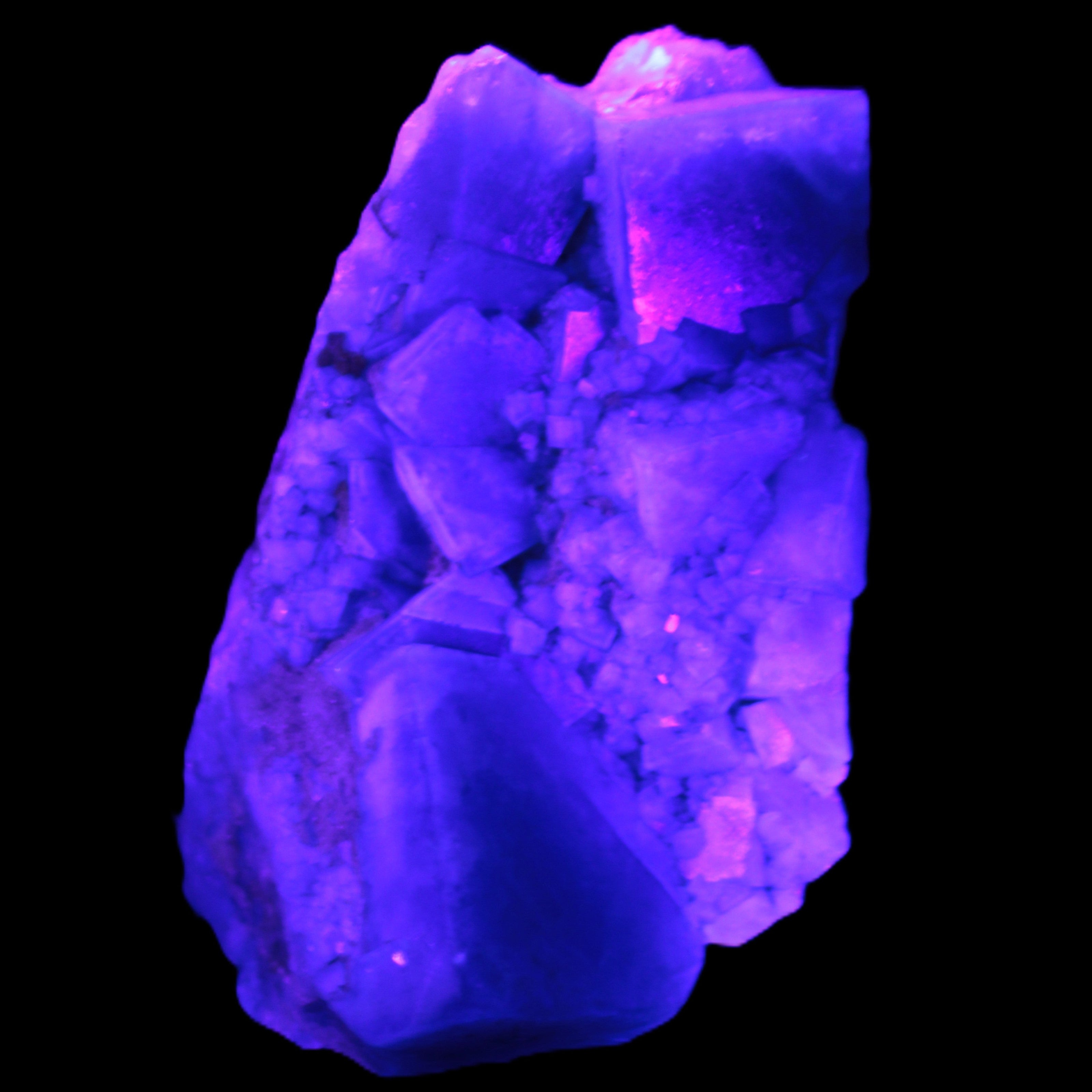 Green Fluorite cubic crystal cluster 130*100*50mm 1365g in UV light - Rocks and Things Store