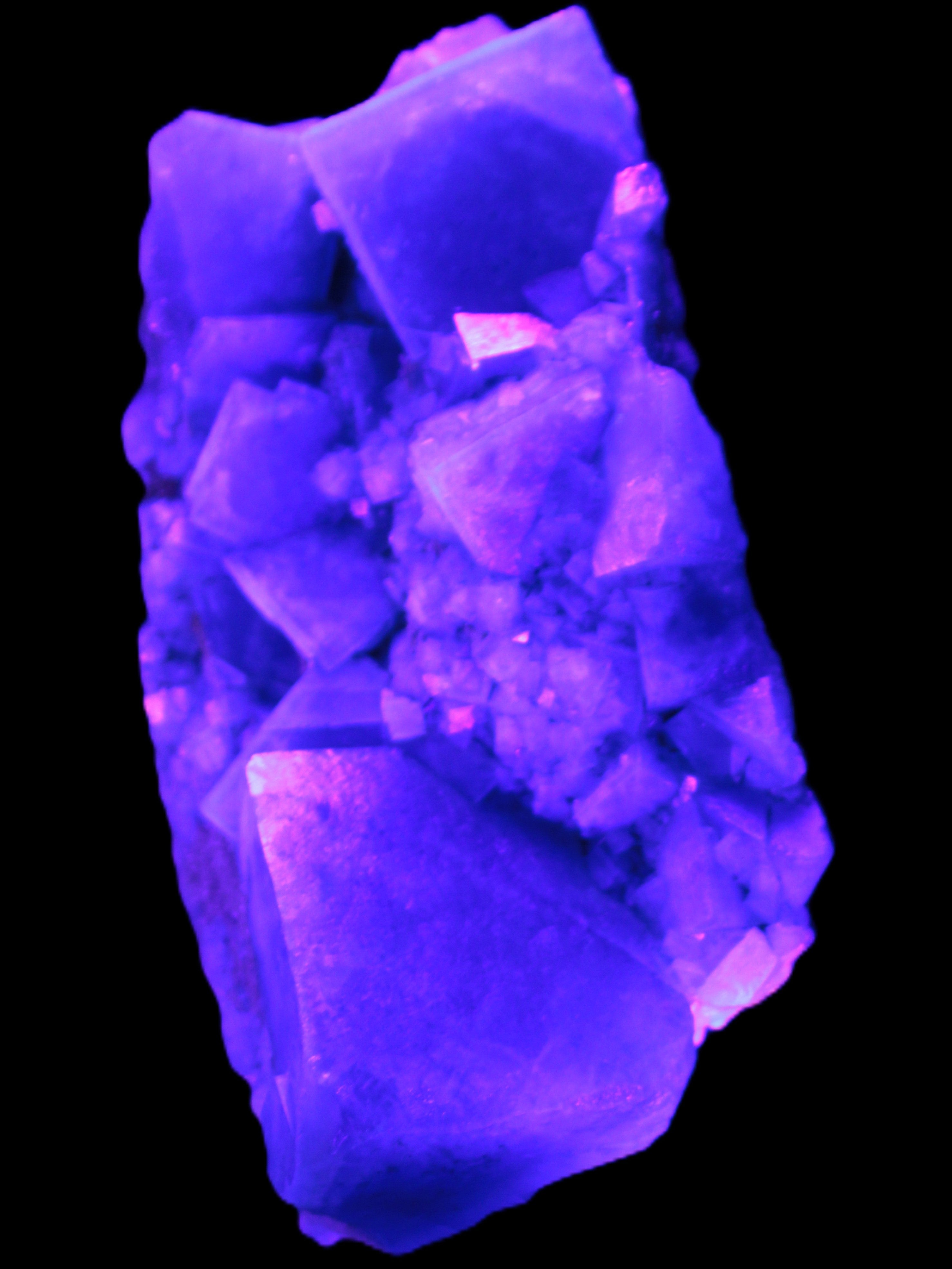 Green Fluorite cubic crystal cluster 130*100*50mm 1365g in UV light - Rocks and Things Store