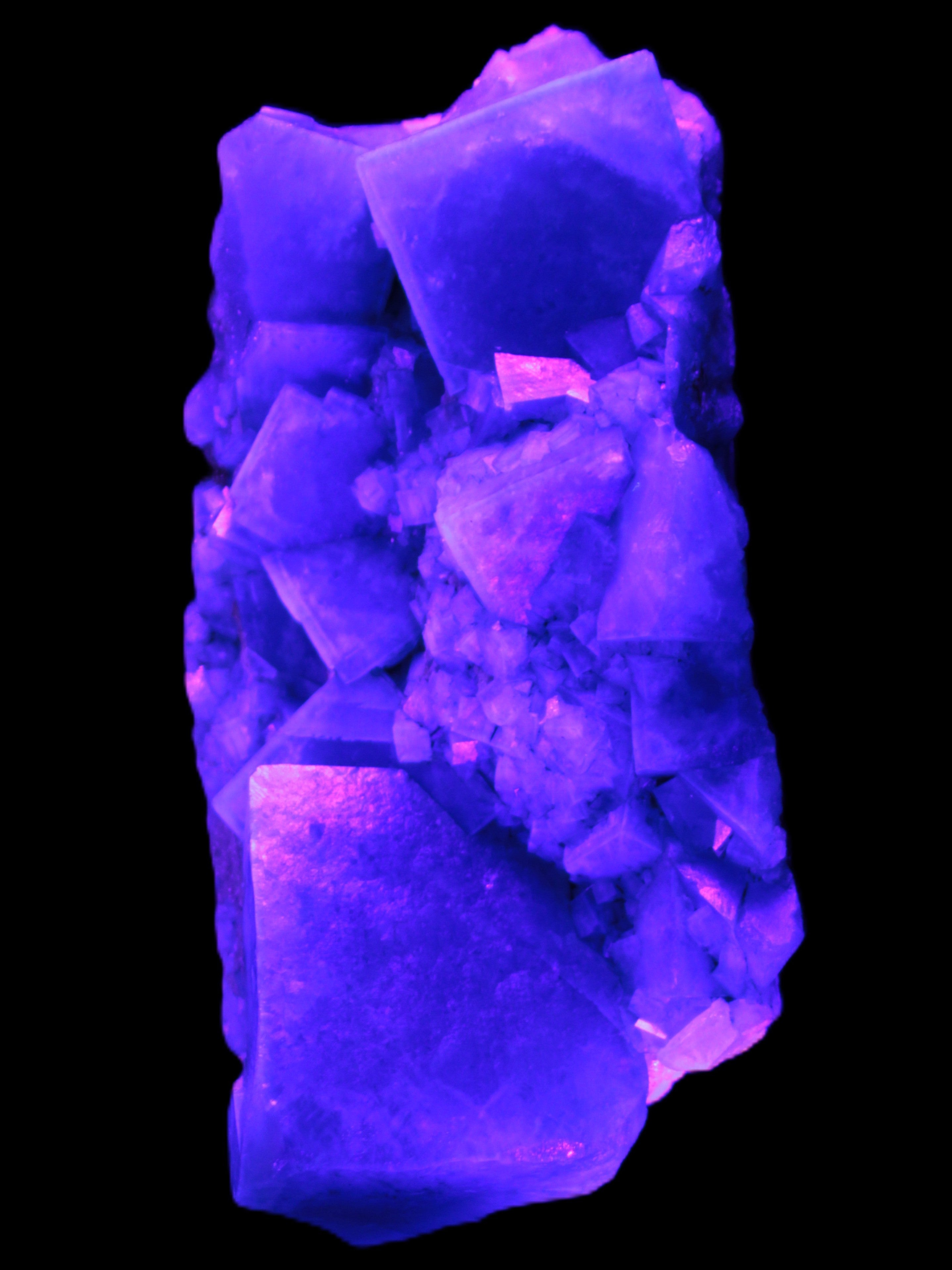 Green Fluorite cubic crystal cluster 130*100*50mm 1365g in UV light - Rocks and Things Store