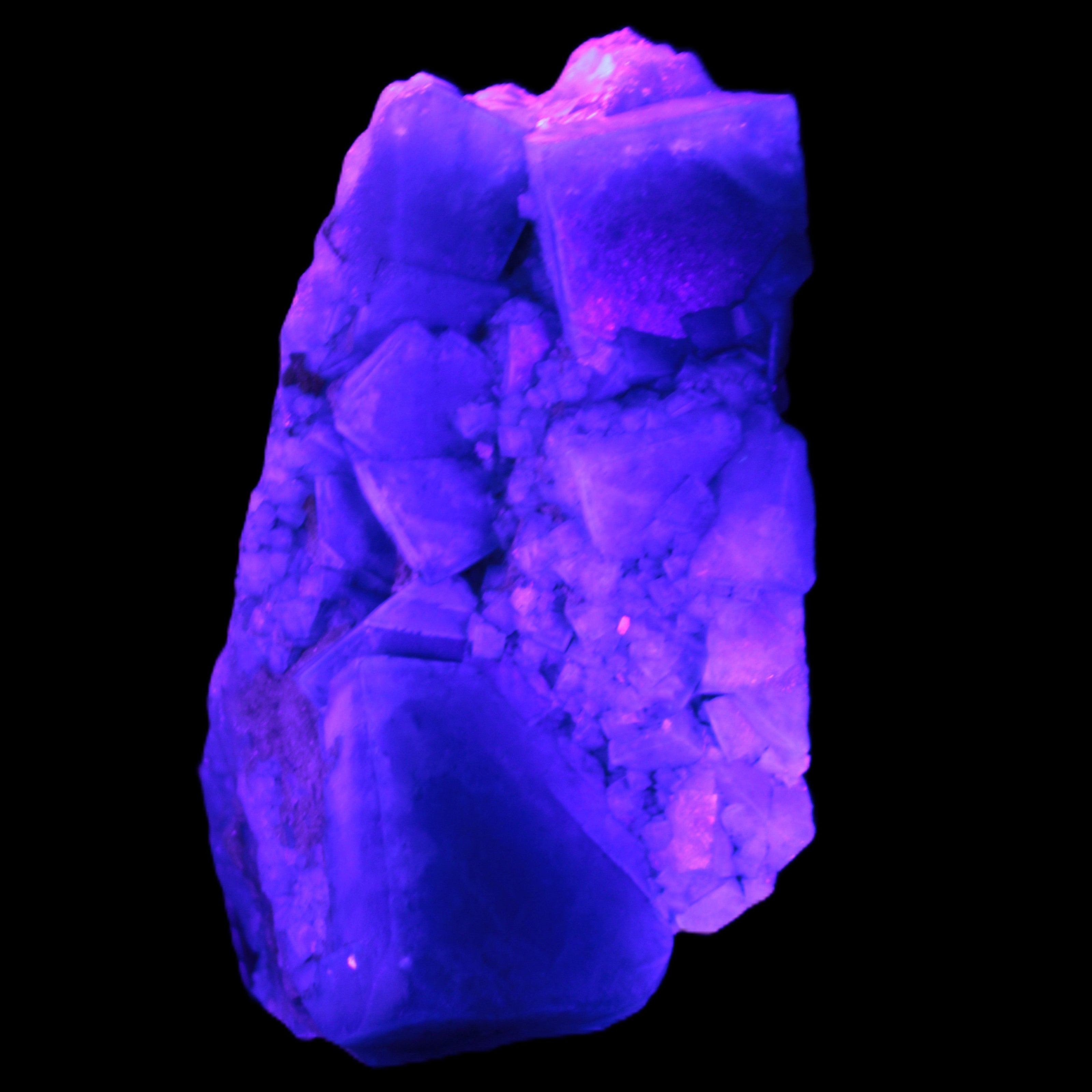 Green Fluorite cubic crystal cluster 130*100*50mm 1365g in UV light - Rocks and Things Store