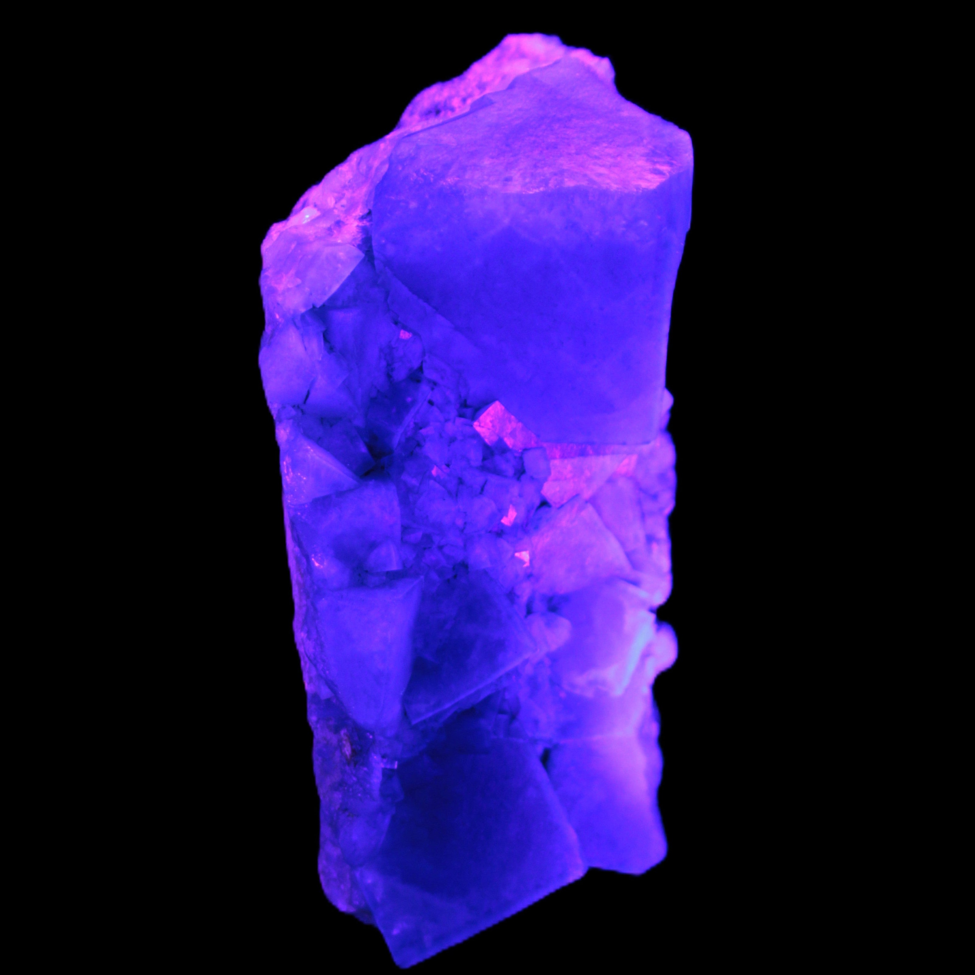 Green Fluorite cubic crystal cluster 130*100*50mm 1365g in UV light - Rocks and Things Store