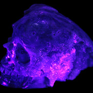 Sphalerite hand-carved skull 69*106*64mm 441g in UV light - Rocks and Things Store