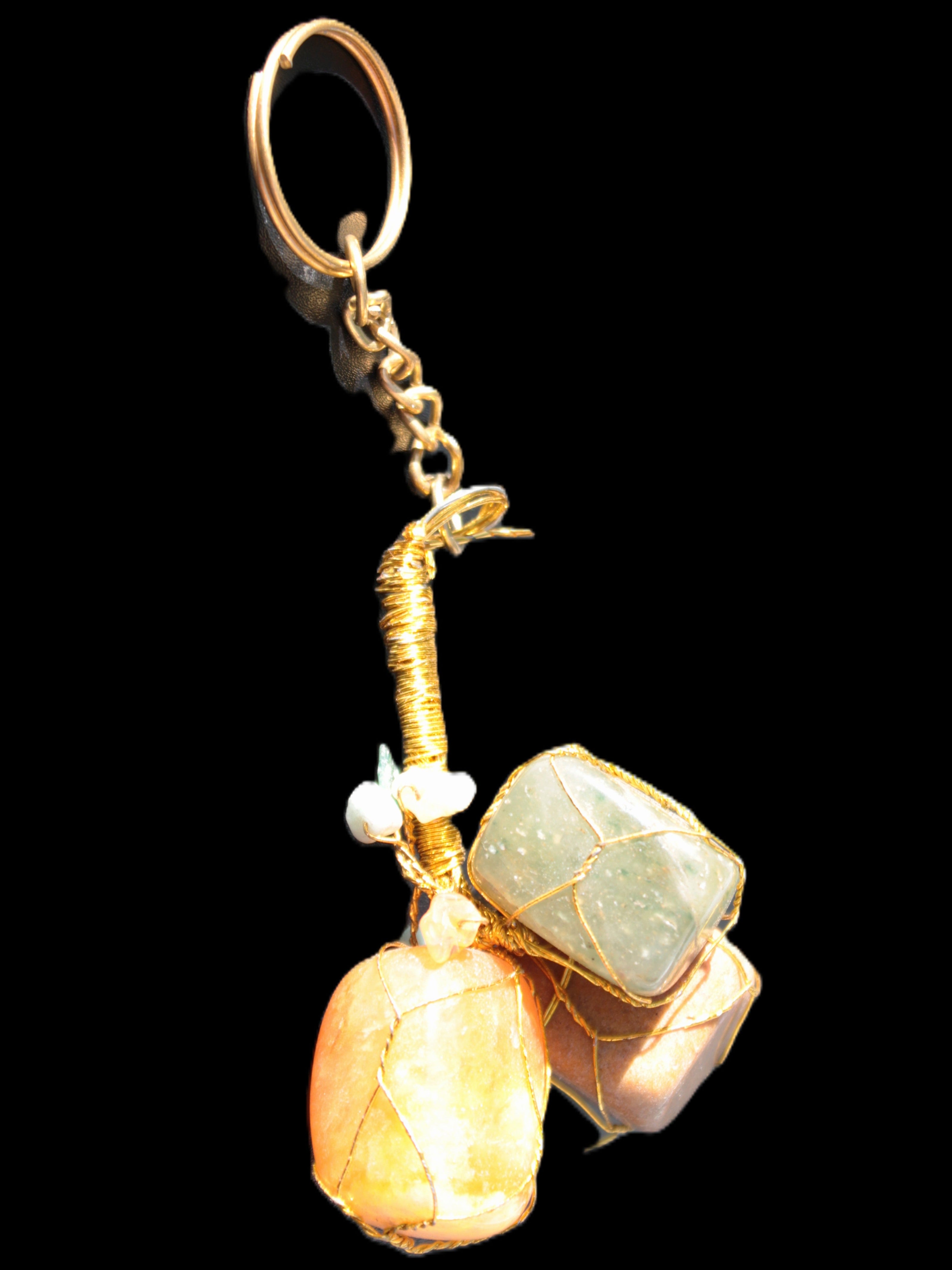 Carnelian Agate, Jasper and Nephrite Jade wire-wrapped keychain 120mm 91g Rocks and Things Store