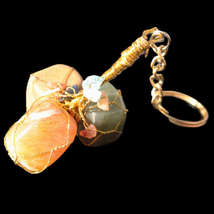 Carnelian Agate, Jasper and Nephrite Jade wire-wrapped keychain 120mm 91g Rocks and Things Store