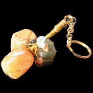 Carnelian Agate, Jasper and Nephrite Jade wire-wrapped keychain 120mm 91g Rocks and Things Store