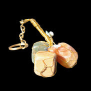 Carnelian Agate, Jasper and Nephrite Jade wire-wrapped keychain 120mm 91g Rocks and Things Store